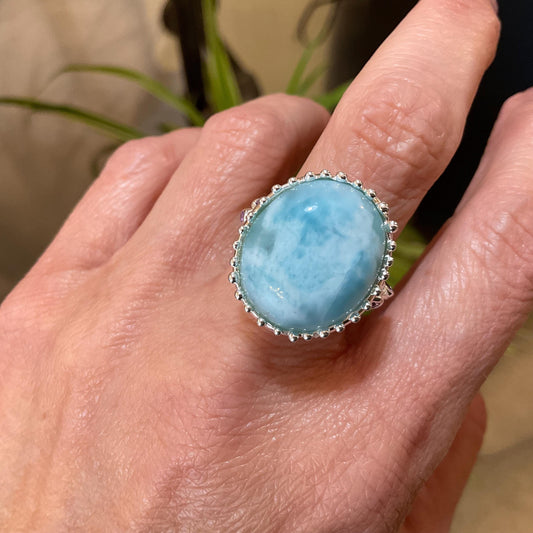 Sterling Statement larimar statement amethyst round ring 7.5