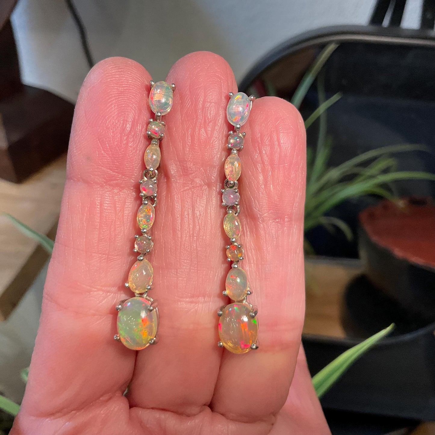Sterling Silver rainbow opal  dangle earrings