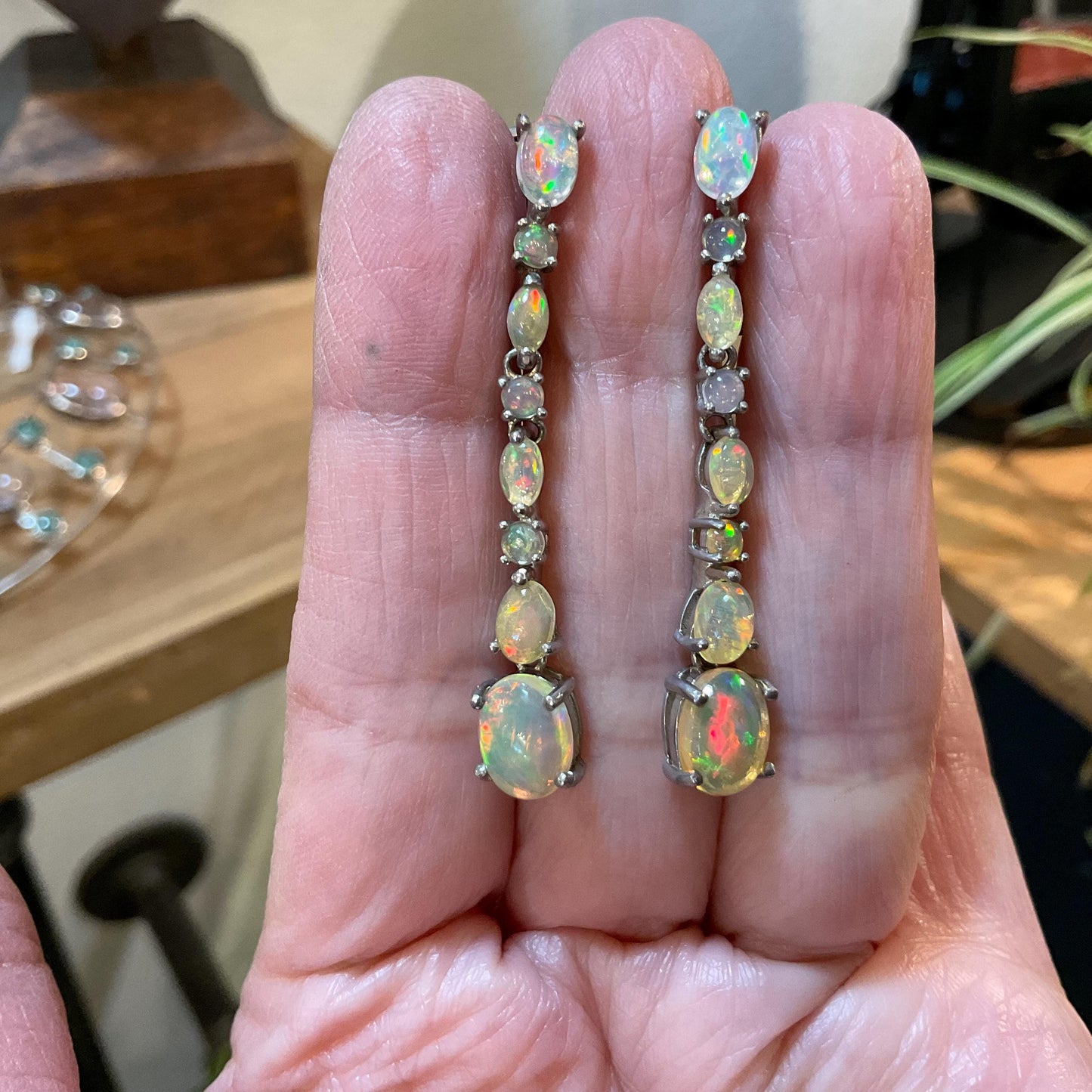 Sterling Silver rainbow opal  dangle earrings