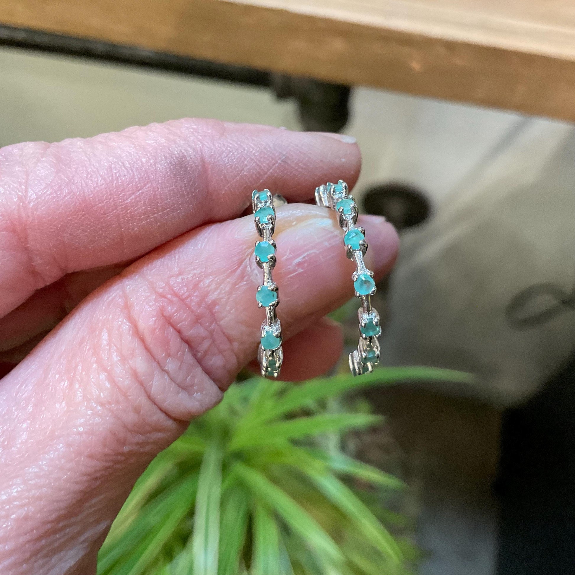 sterling silver Green emeralds hoops handmade earrings Colors Of Etnika