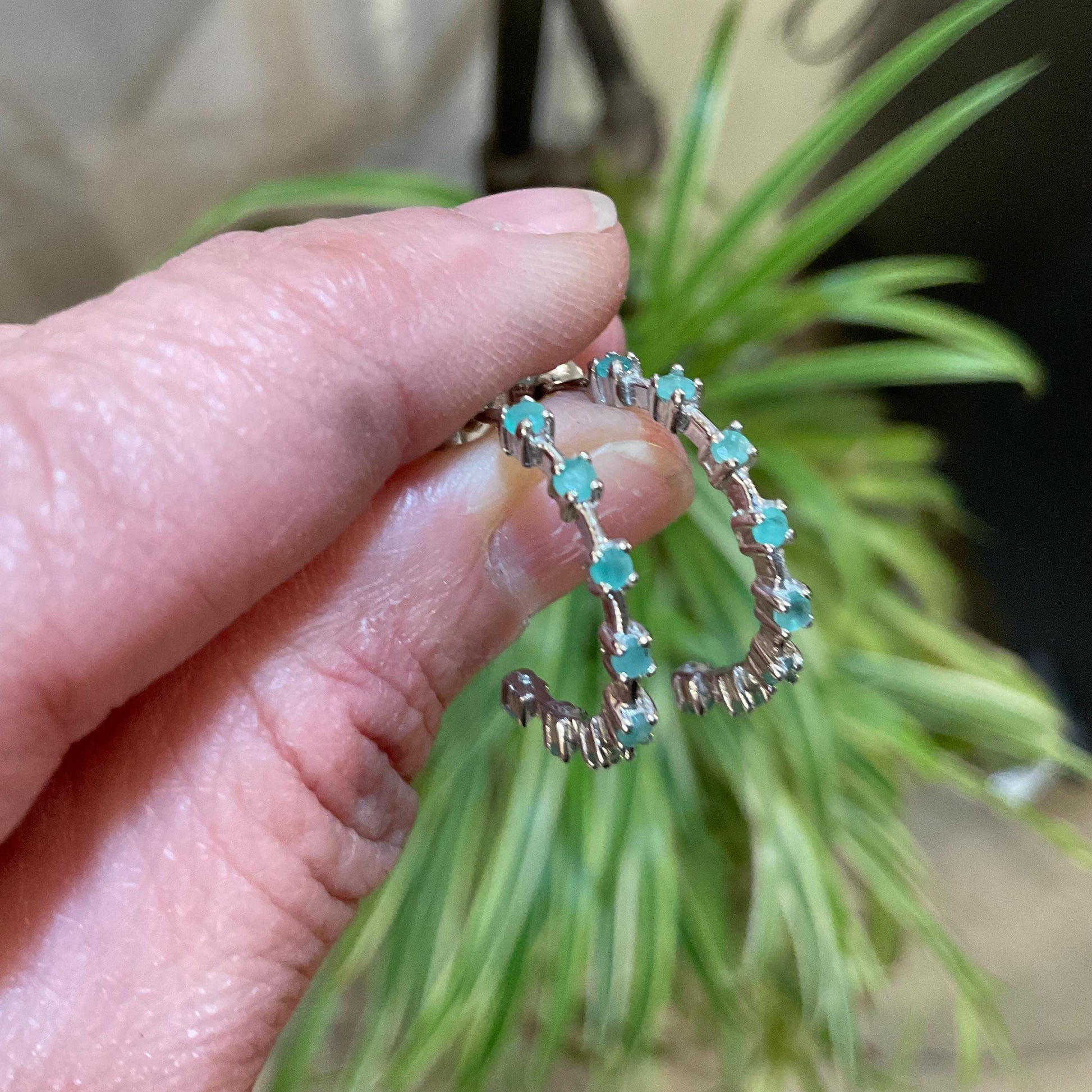 sterling silver Green emeralds hoops handmade earrings Colors Of Etnika