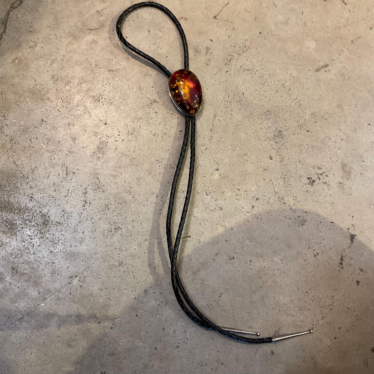 Sterling silver black fire western bolo tie necklace