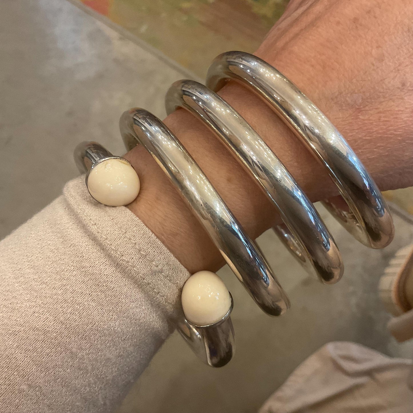 sterling silver vintage choker modernist necklace cuff and earrings set