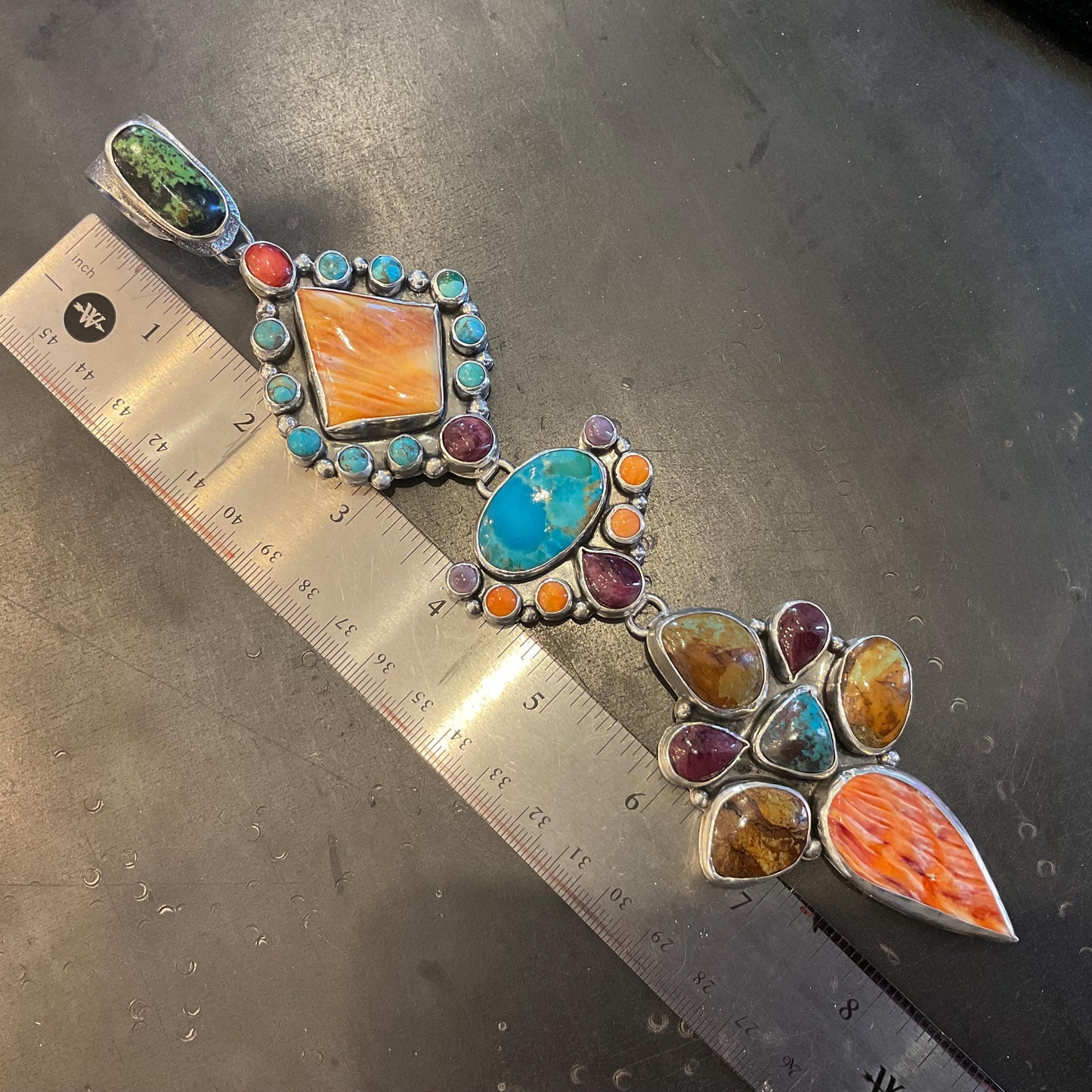 Sterling silver turquoise spiny oyster large enhancer pendant