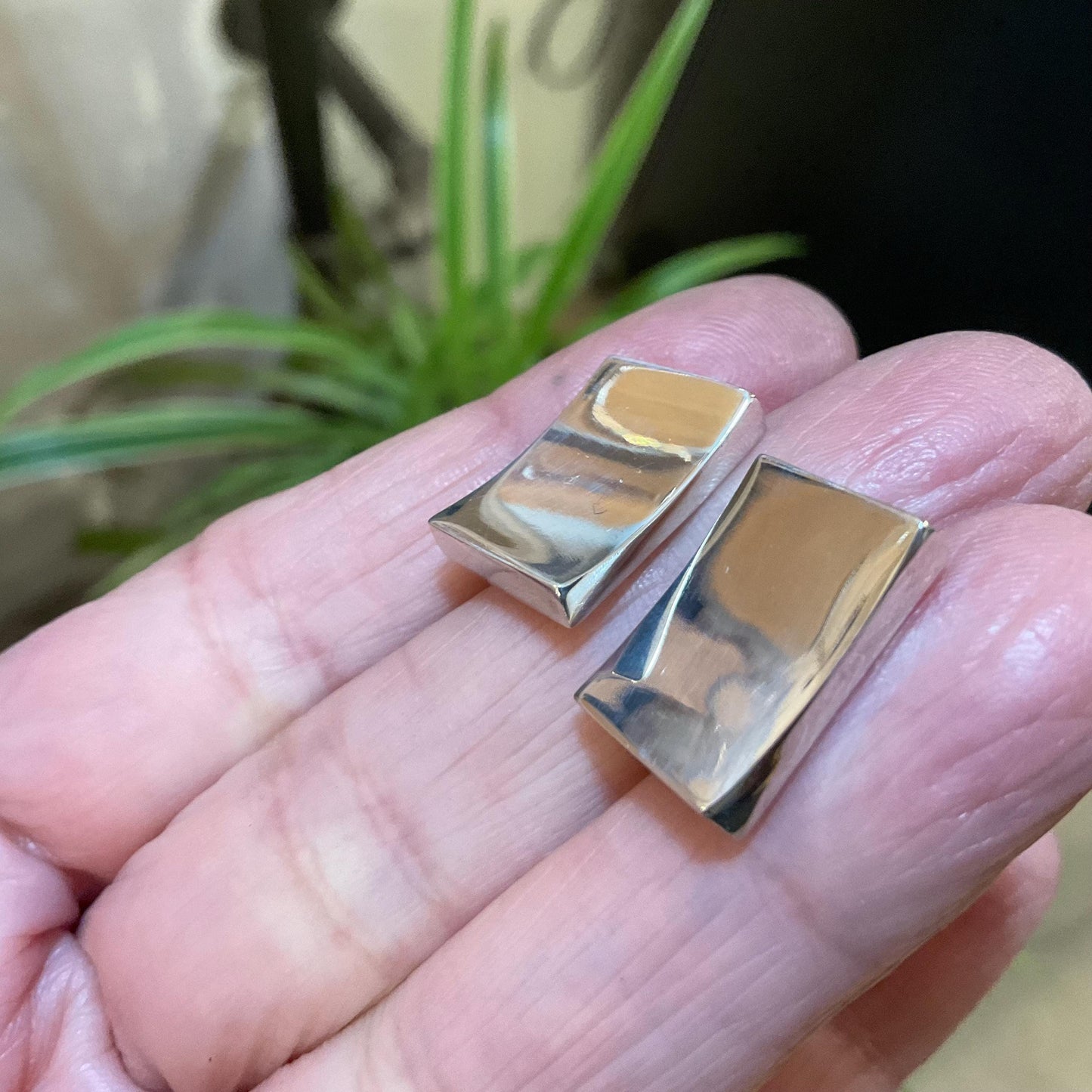 sterling silver polished modern  stud rectangle 3D earrings