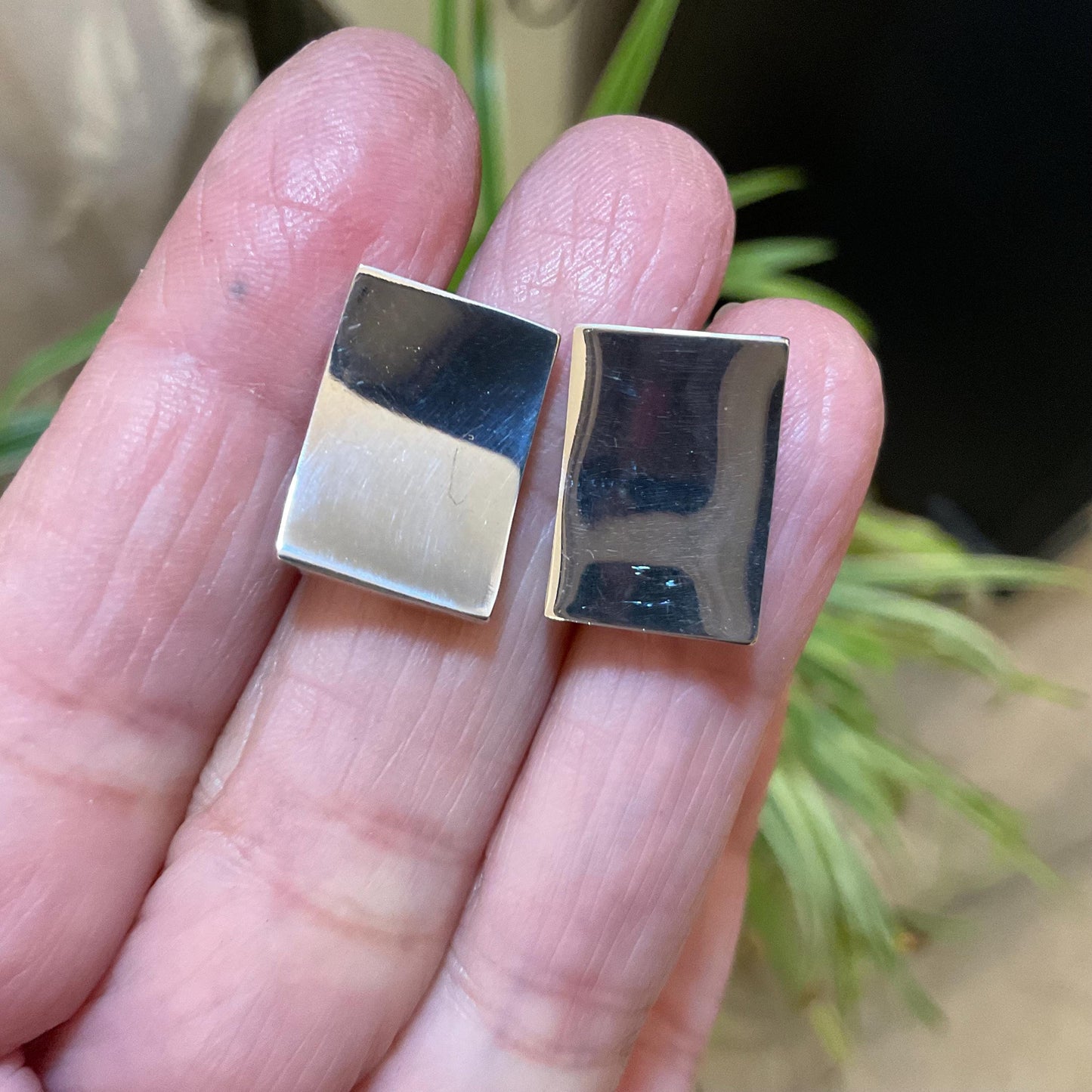 sterling silver polished modern  stud rectangle 3D earrings