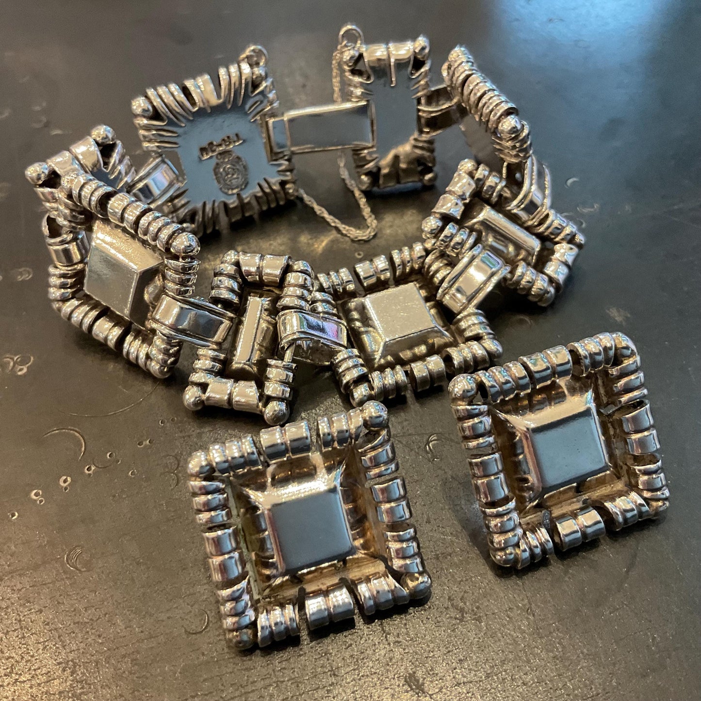 sterling silver modernist vintage signed William Spratling  Bracelet earrings set