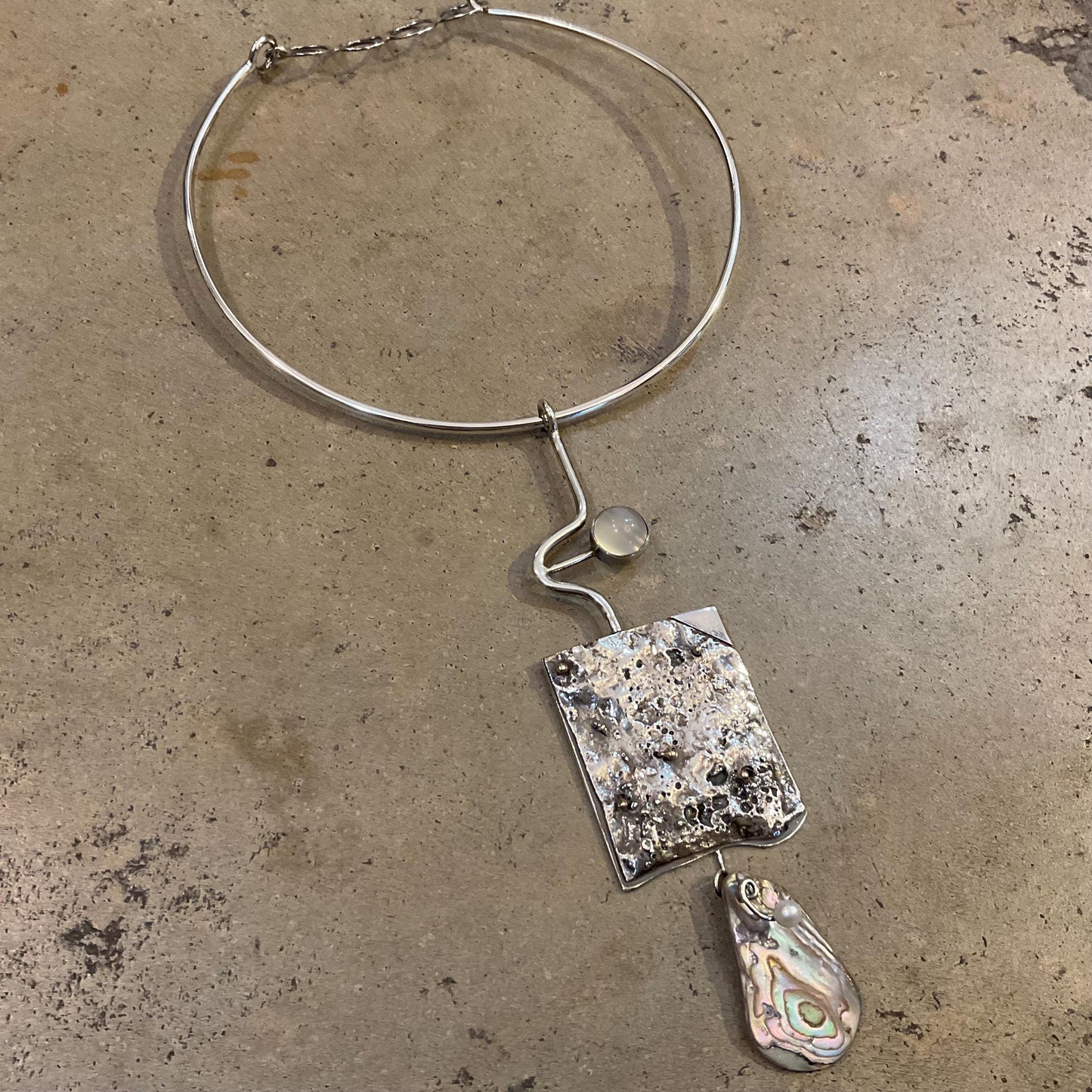 Sterling silver cat eye brutalist abstract Statement Necklace choker