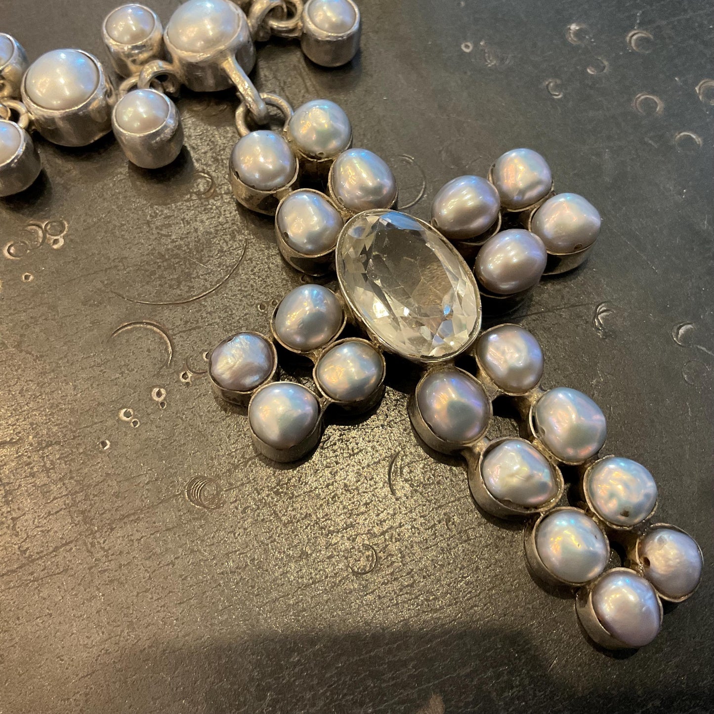 Sterling silver natural pearl cross natural quartz collar choker necklace