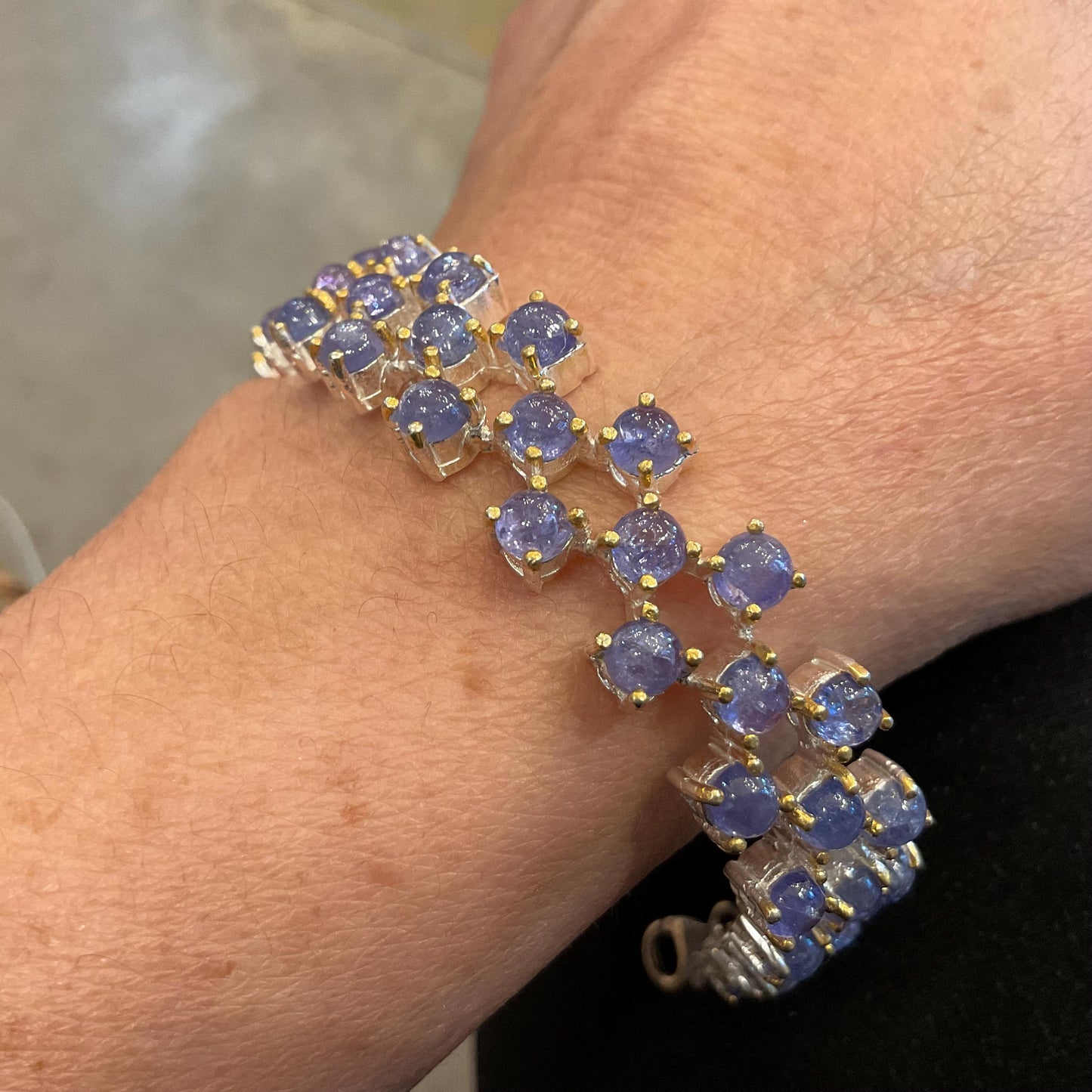 Sterling Silver purple Iolite tennis  bracelet for large wrist 7.5” 9”