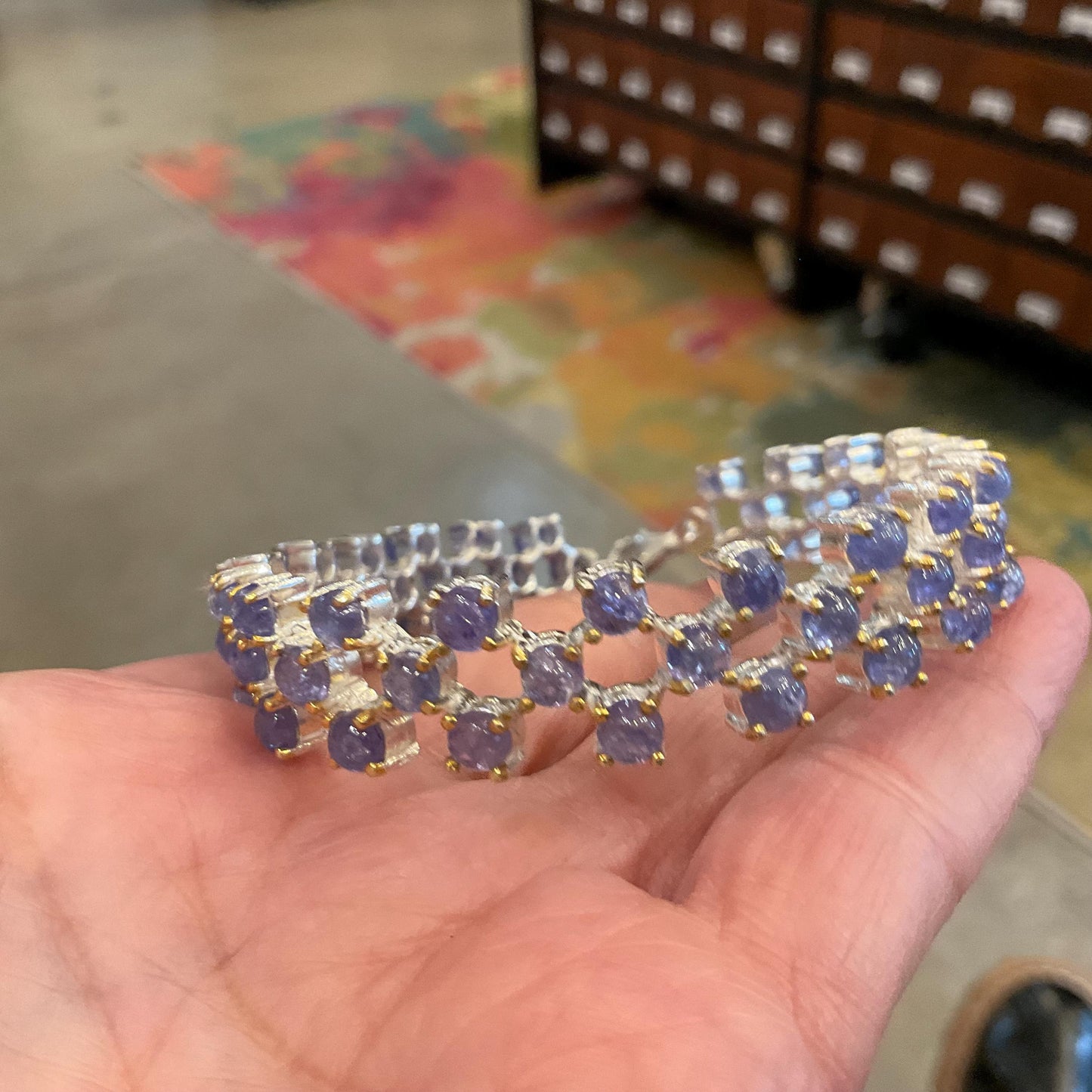 Sterling Silver purple Iolite tennis  bracelet for large wrist 7.5” 9”