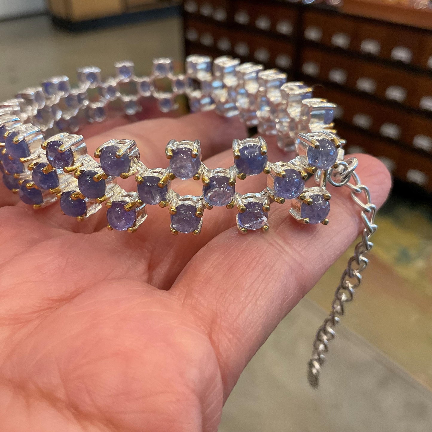 Sterling Silver purple Iolite tennis  bracelet for large wrist 7.5” 9”