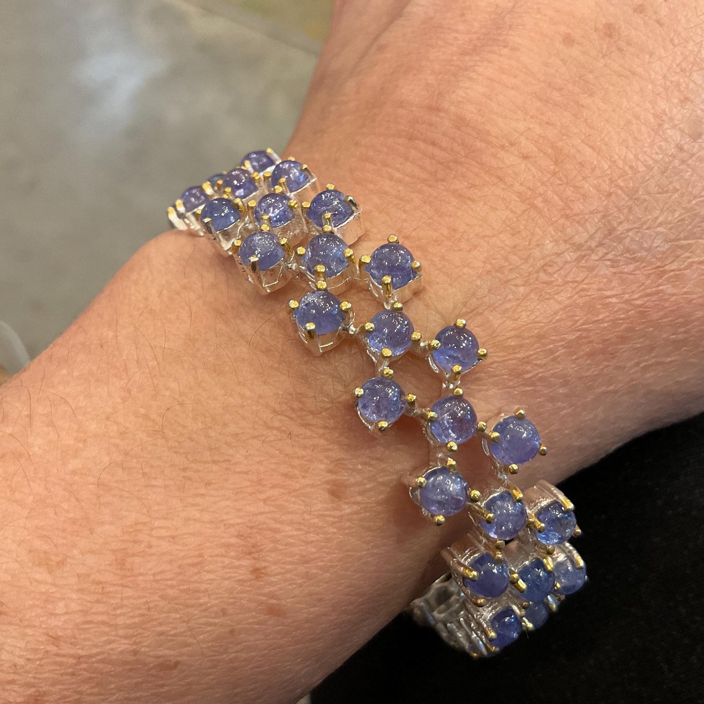 Sterling Silver purple Iolite tennis  bracelet for large wrist 7.5” 9”