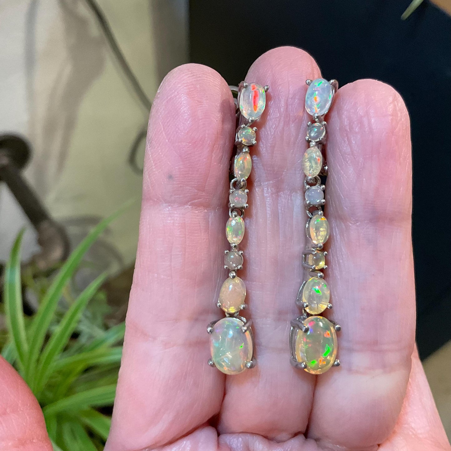 Sterling Silver rainbow opal  dangle earrings