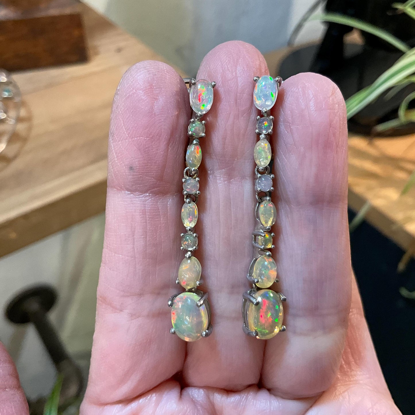 Sterling Silver rainbow opal  dangle earrings