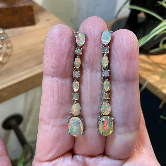 Sterling Silver rainbow opal  dangle earrings