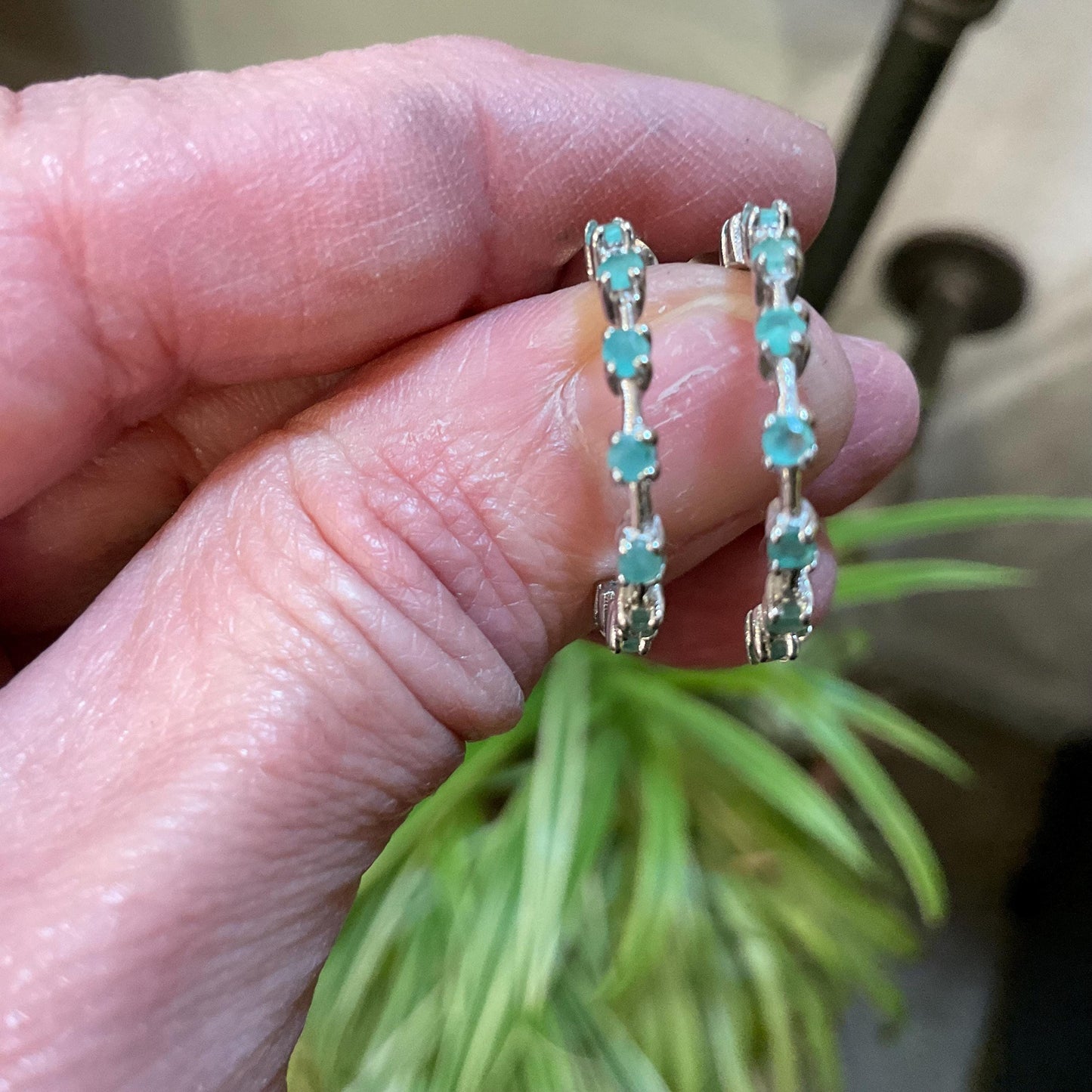 sterling silver Green emeralds hoops handmade earrings Colors Of Etnika