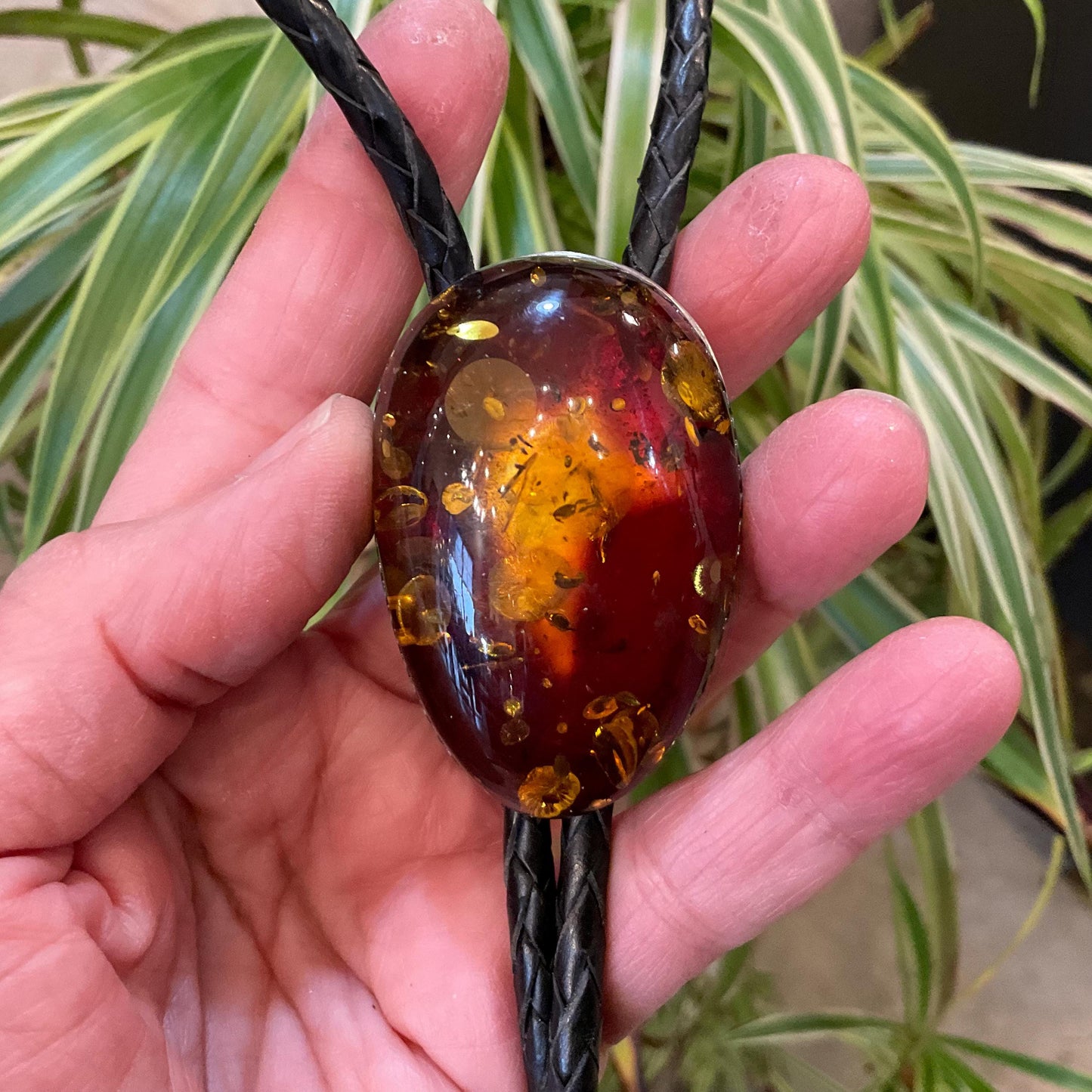 Sterling silver black fire western bolo tie necklace