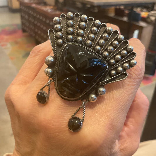 Sterling  Silver Black onyx black mask vintage ring 6.5 7