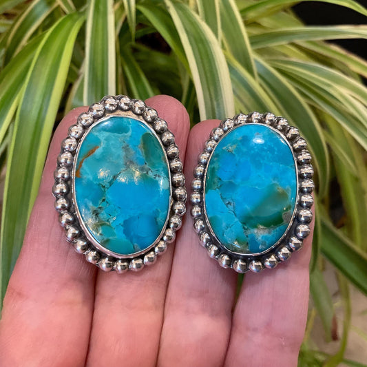 Sterling Silver large kingman turquoise large post earrings