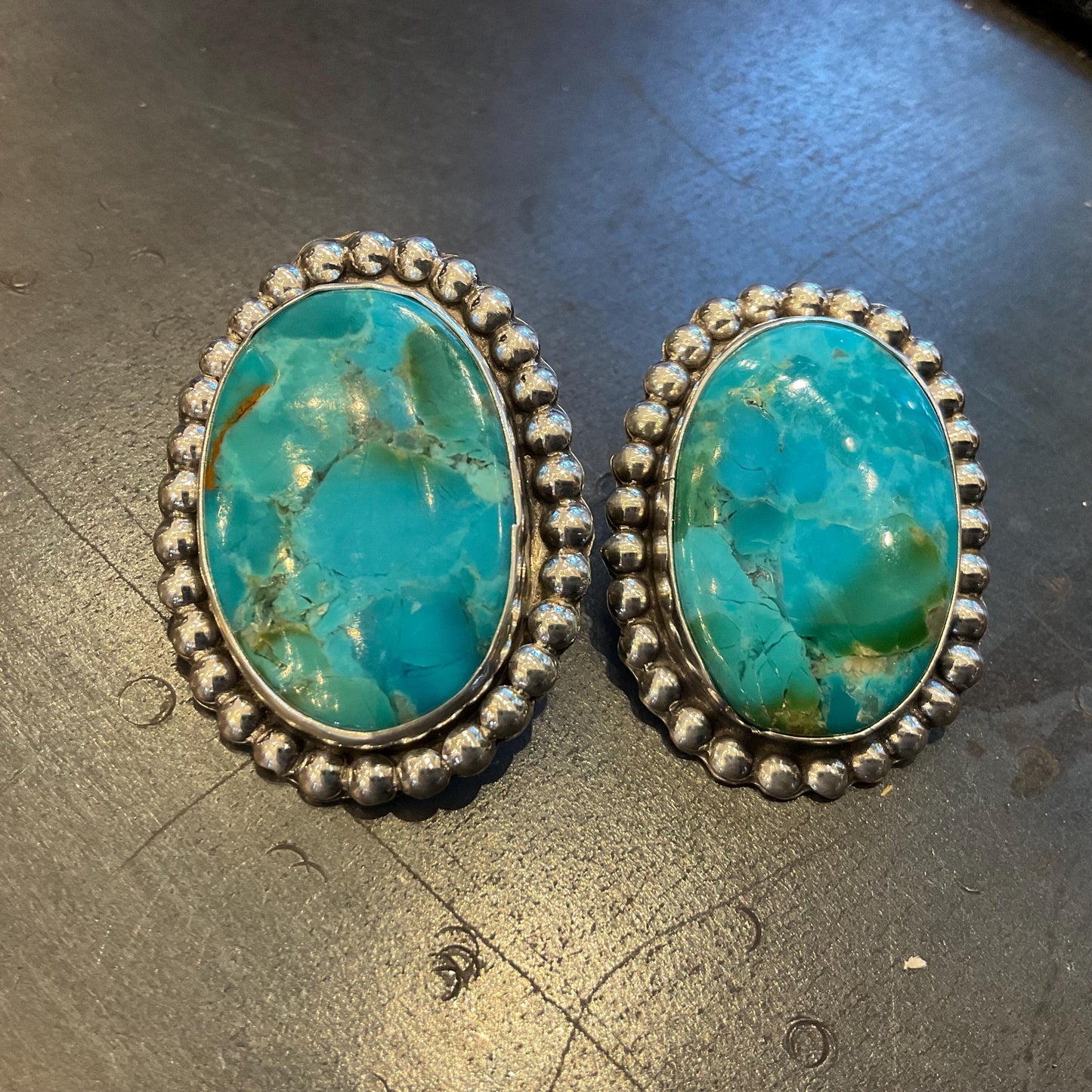 Sterling Silver large kingman turquoise large post earrings Colors Of Etnika