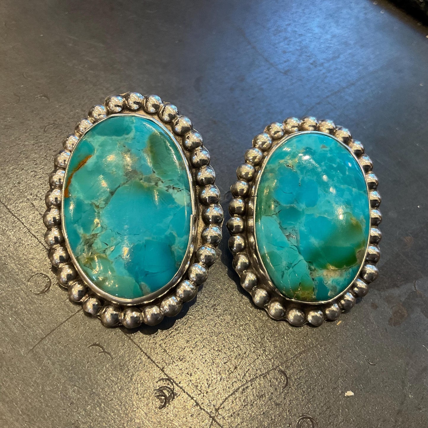 Sterling Silver large kingman turquoise large post earrings Colors Of Etnika