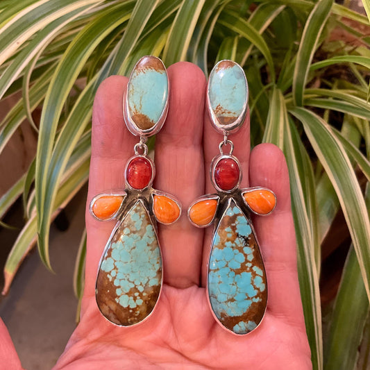 Sterling Silver turquoise spiny oyster conch post earrings