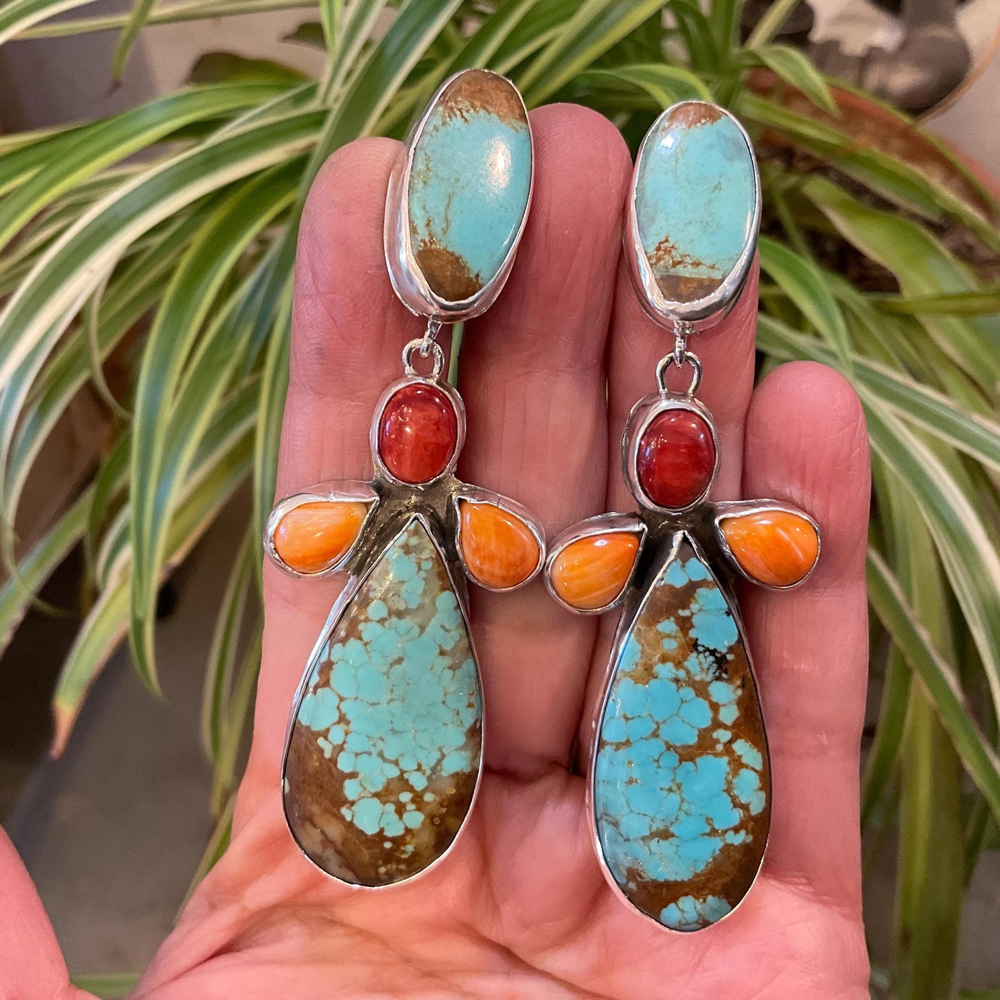 Sterling Silver turquoise spiny oyster conch post earrings Colors Of Etnika