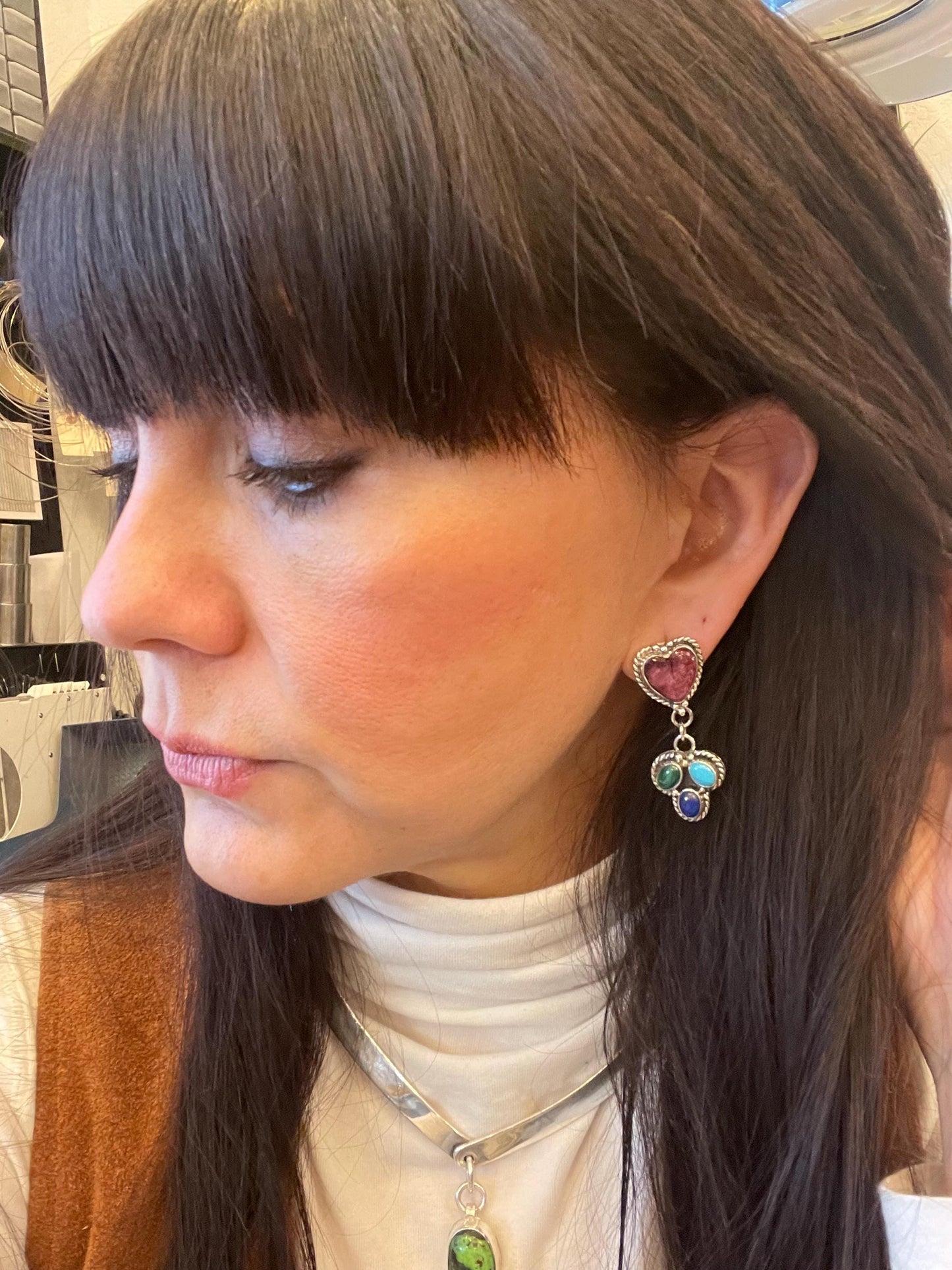 Sterling Silver Spiny oyster heart turquoise Native American earrings Colors Of Etnika