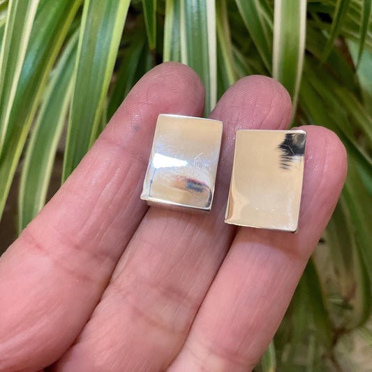 sterling silver polished modern  stud rectangle 3D earrings