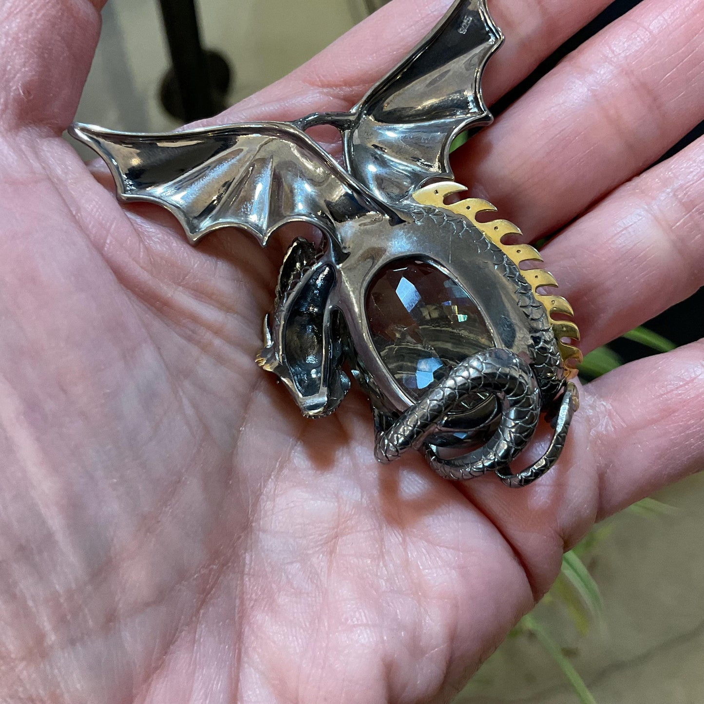 Sterling Silver green amethyst statement dragon pendant Colors Of Etnika