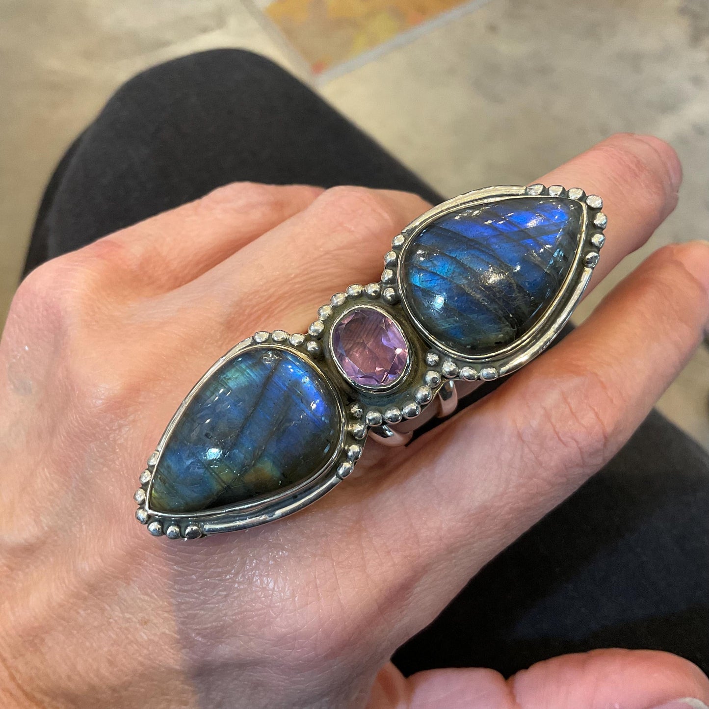 Sterling Silver labradorite amethyst Ring 6.5 7 Colors Of Etnika