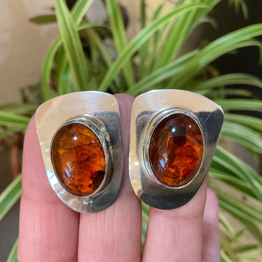 Sterling Silver vintage Amber statement post earrings