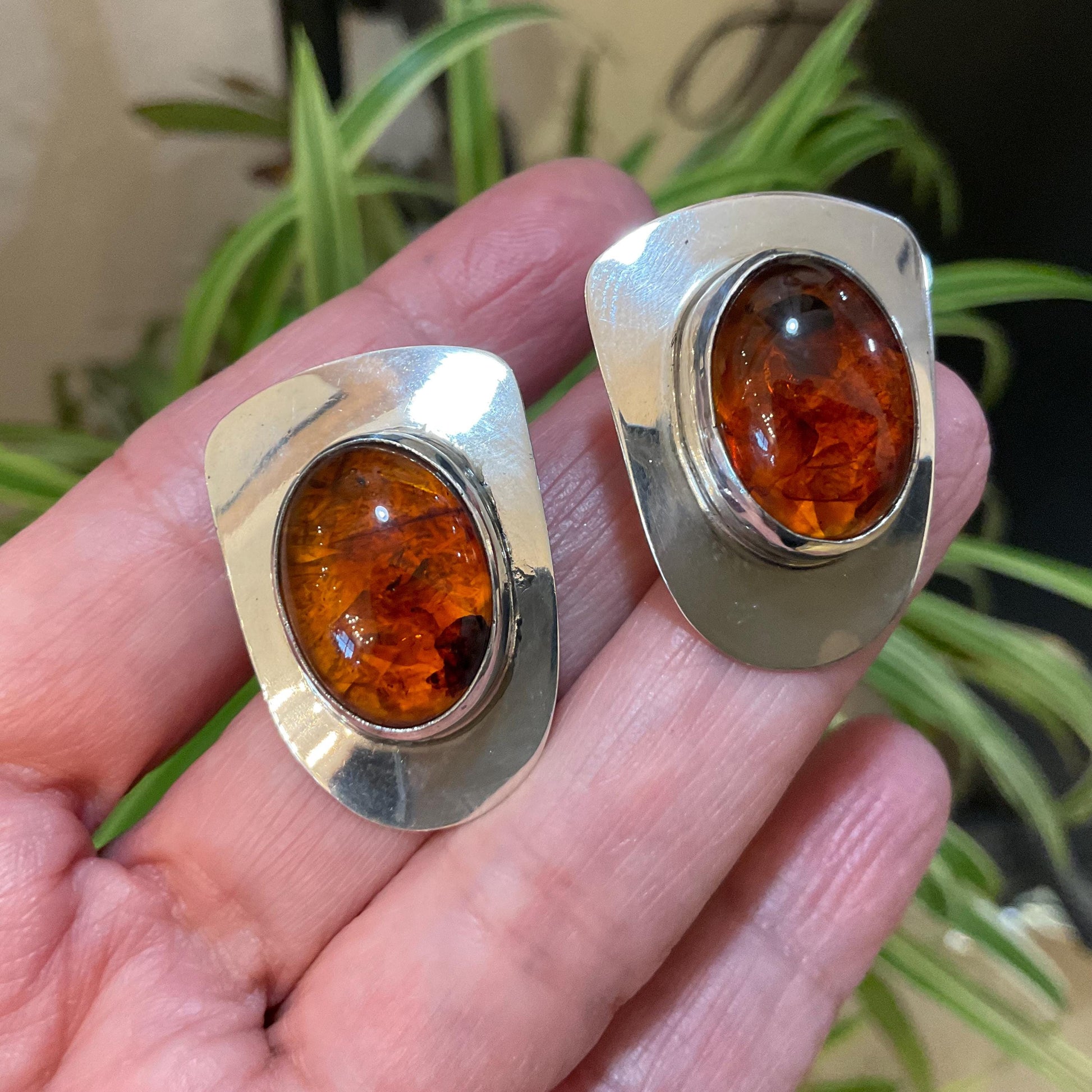 Sterling Silver vintage Amber statement post earrings Colors Of Etnika