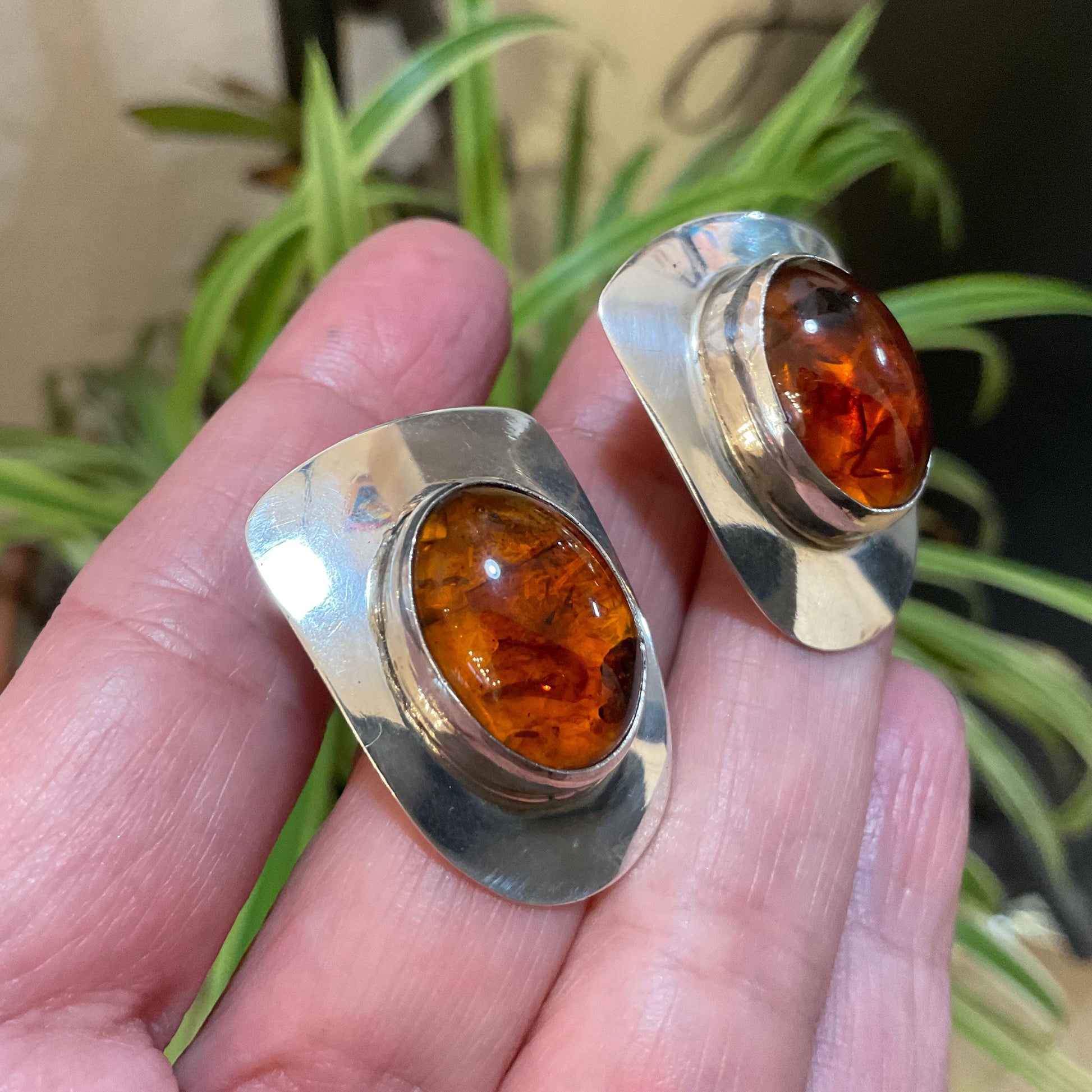 Sterling Silver vintage Amber statement post earrings Colors Of Etnika