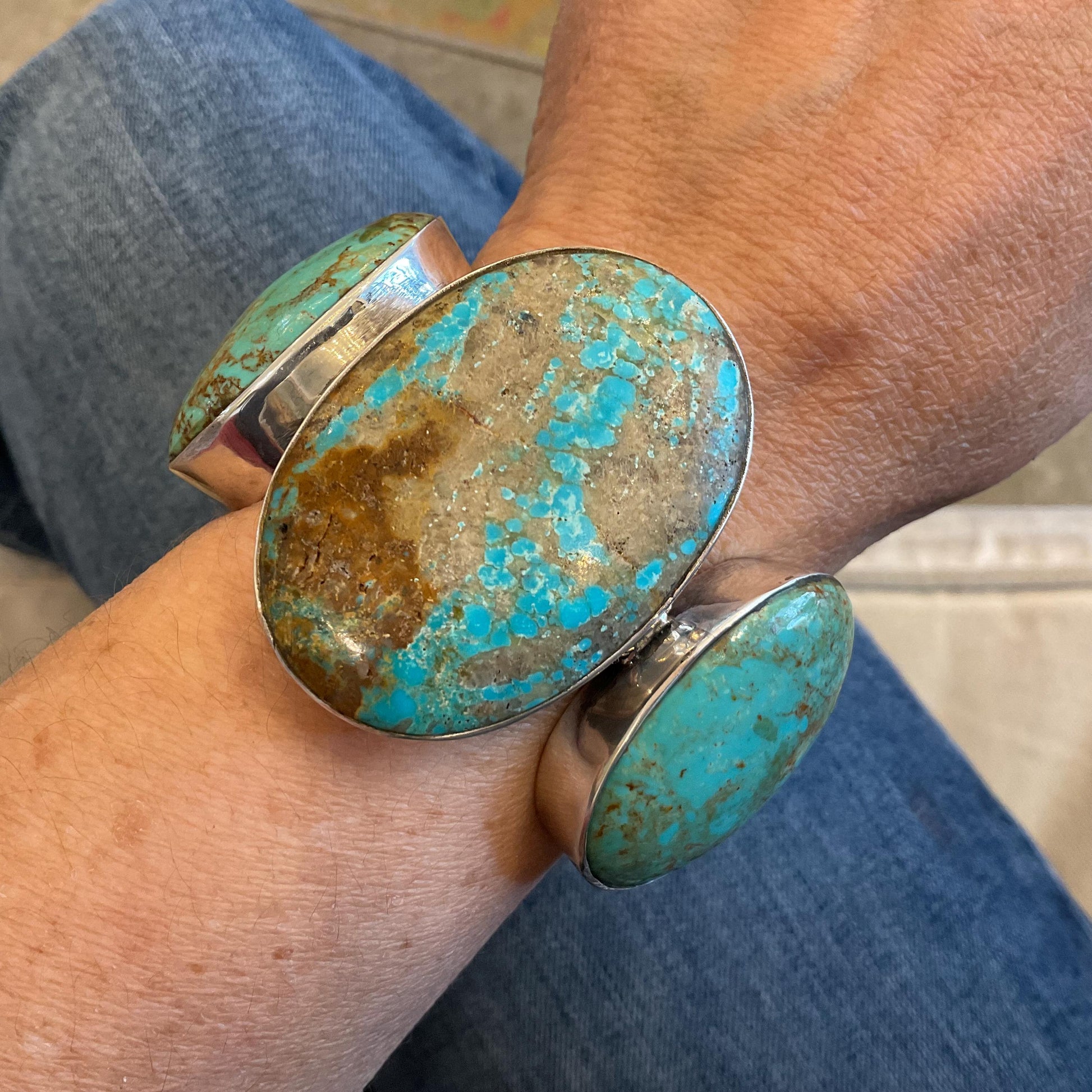 sterling silver natural Turquoise statement  modernist bracelet Colors Of Etnika