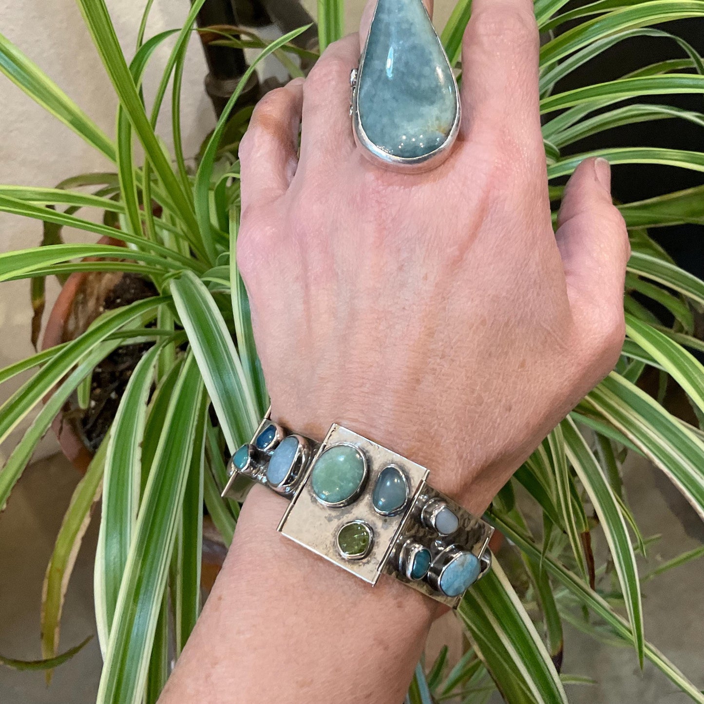 Sterling Silver multi stone larimar jade peridot  Bracelet Vintage Colors Of Etnika