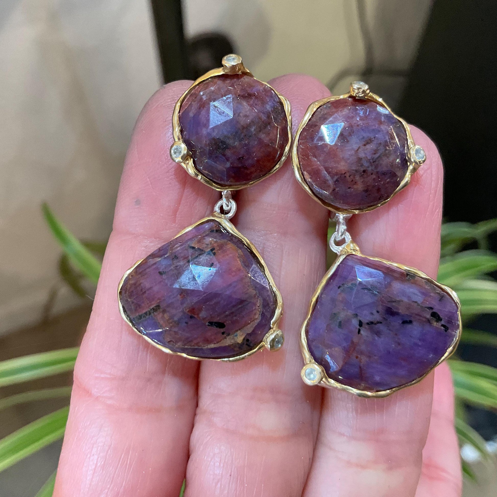 Sterling Silver  Natural red ruby topaz dangle earrings Colors Of Etnika