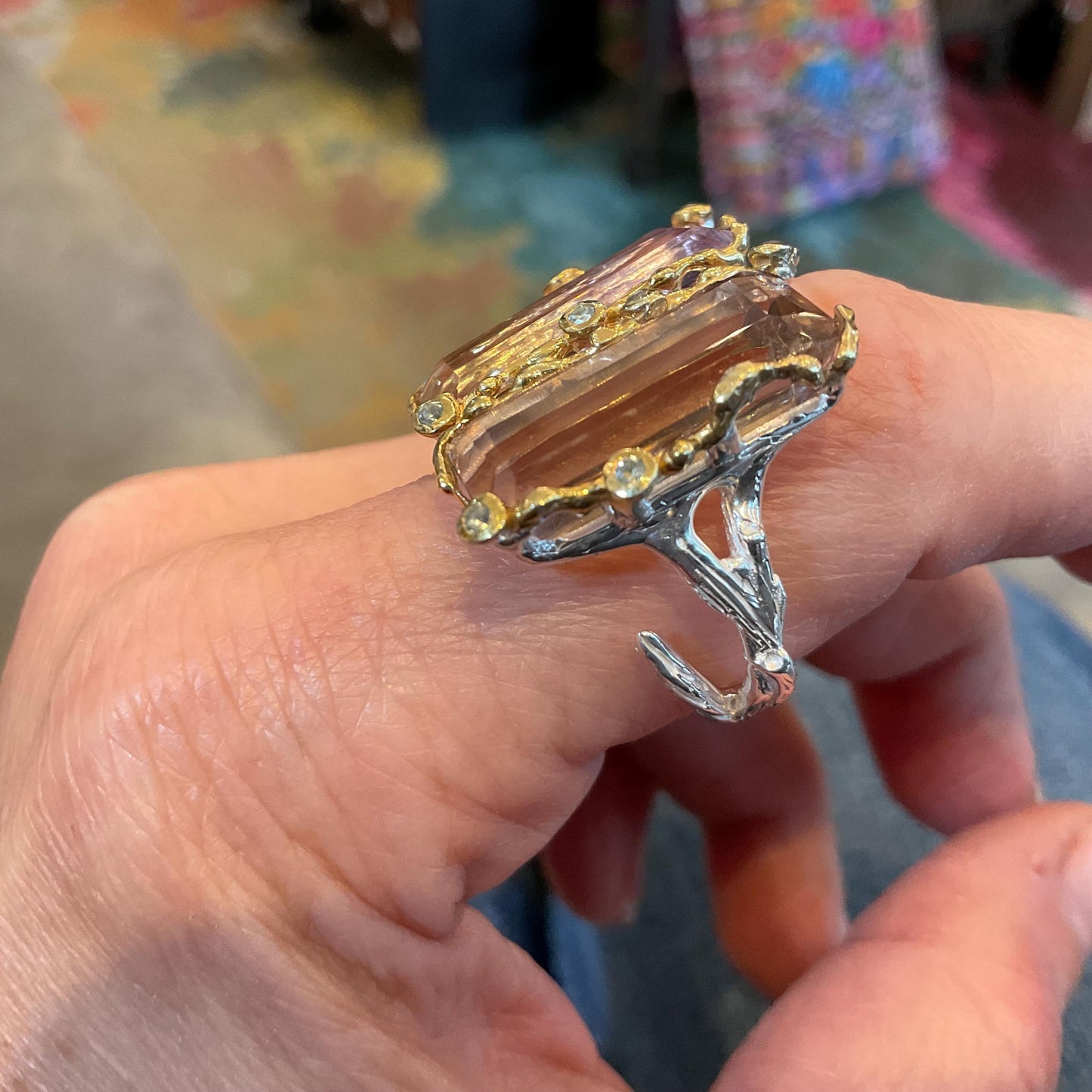 sterling silver statement Natural Ametrine open cuff ring 8 Colors Of Etnika
