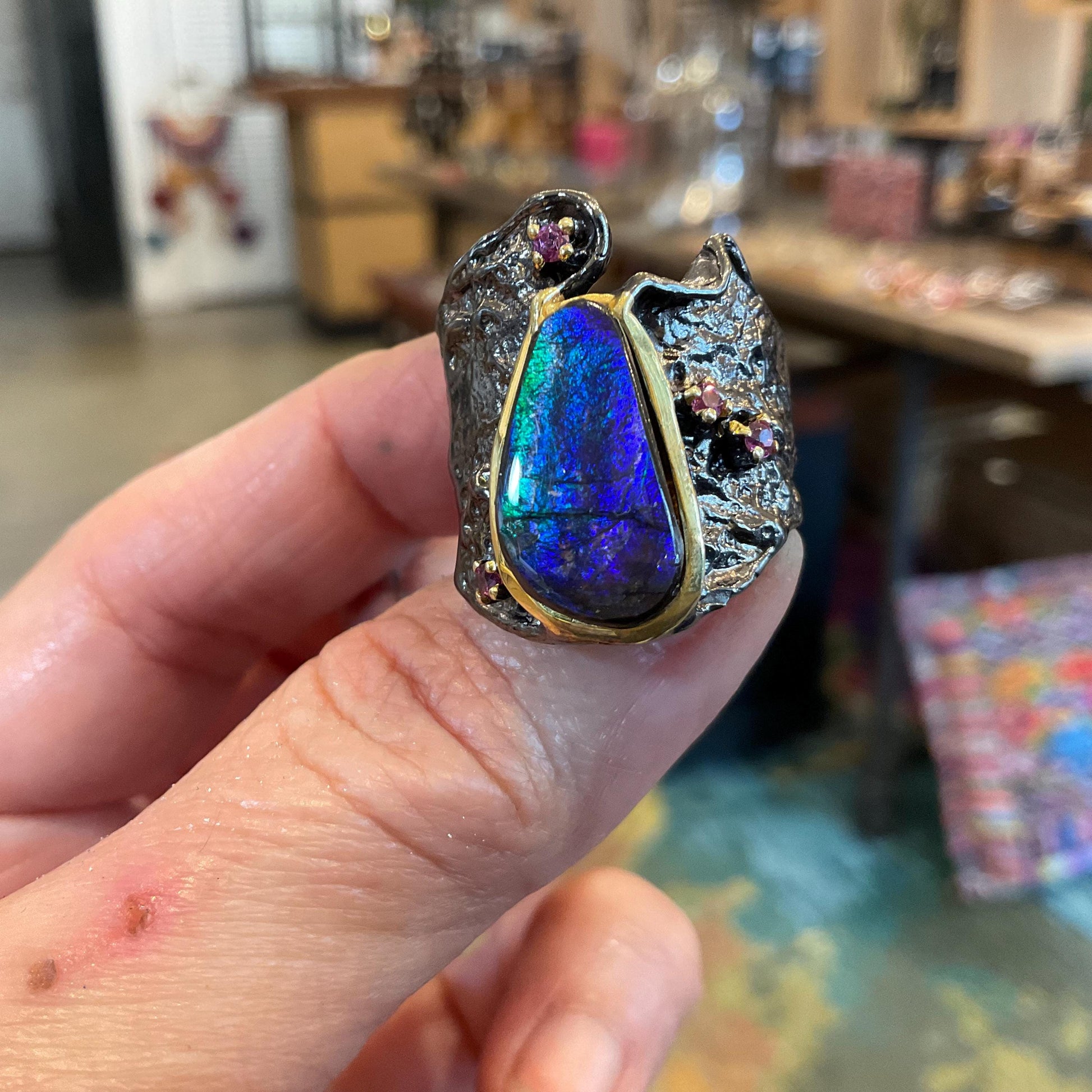 sterling silver natural blue ammolite band Etnika ring 9 Colors Of Etnika