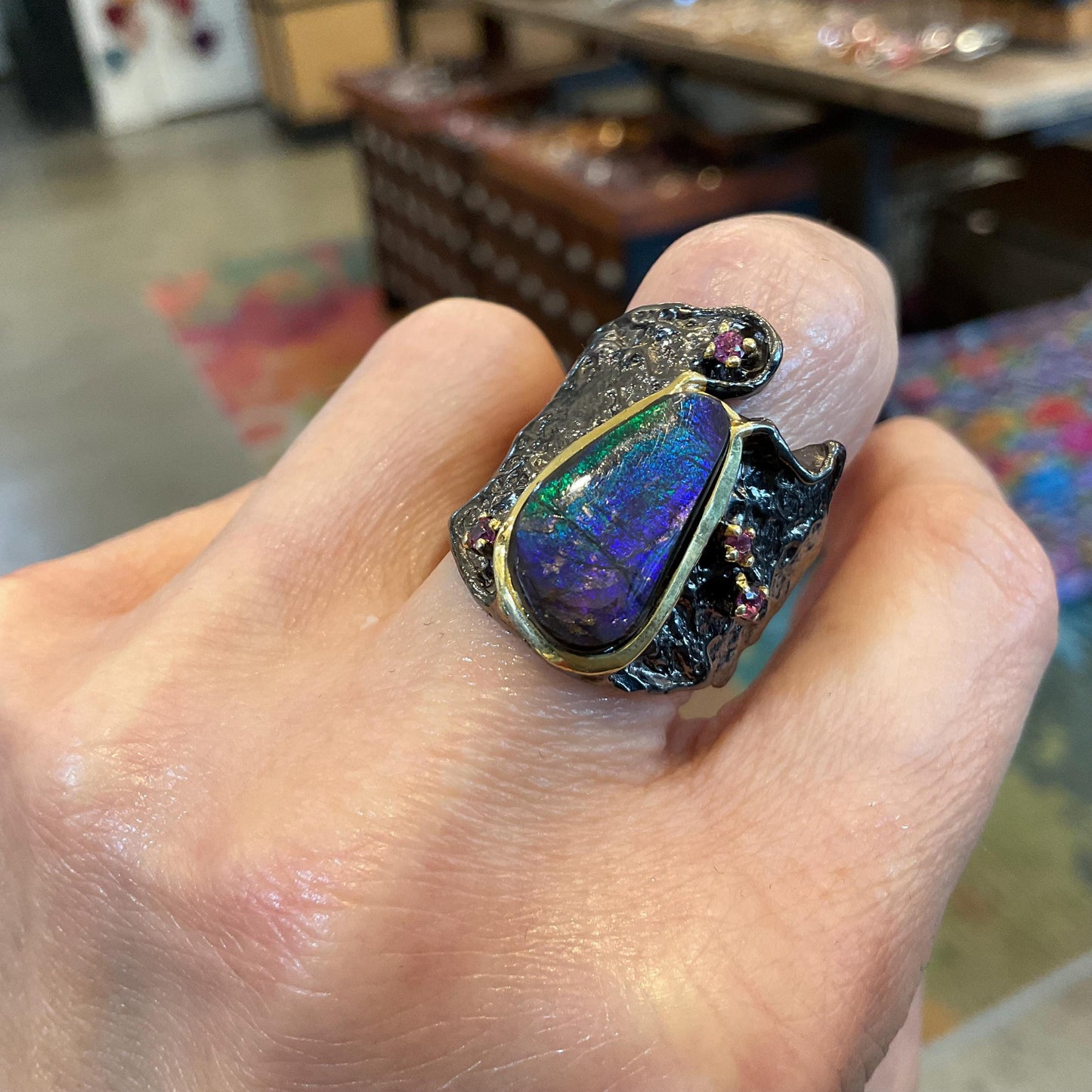 sterling silver natural blue ammolite band Etnika ring 9 Colors Of Etnika