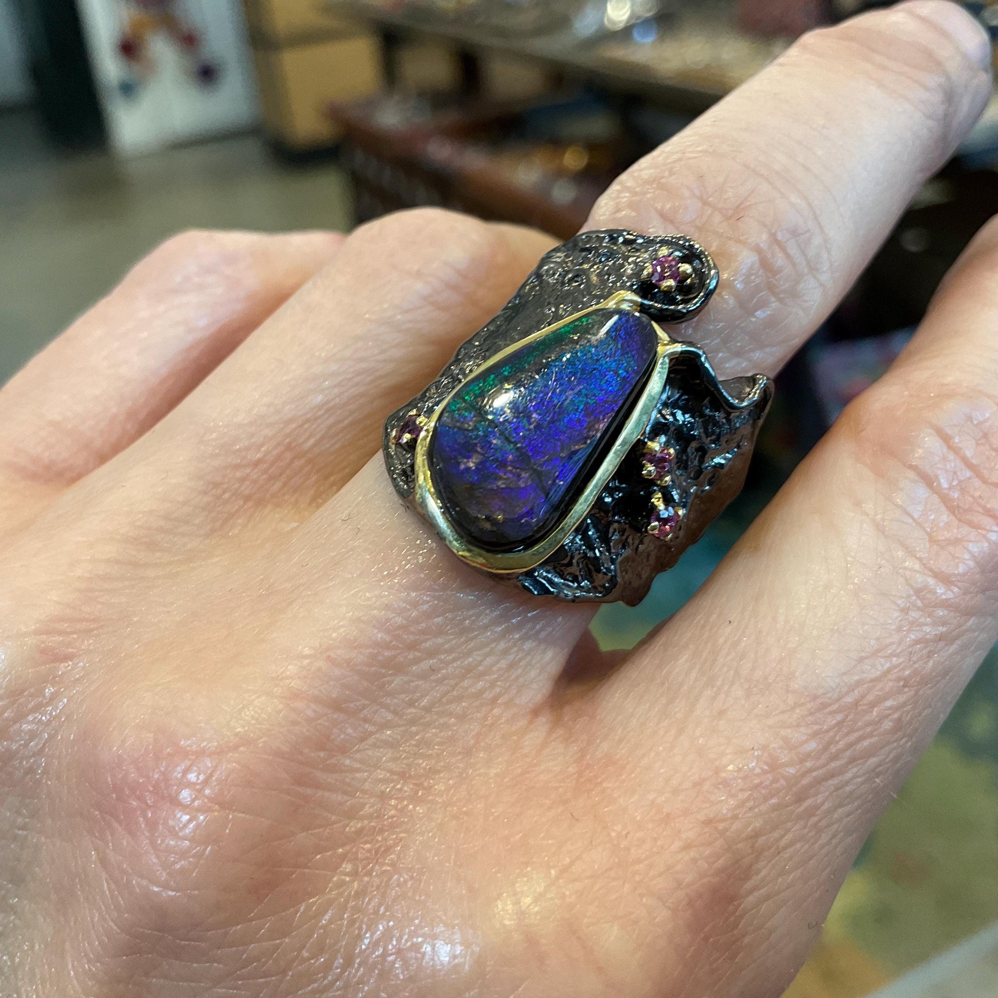 sterling silver natural blue ammolite band Etnika ring 9 Colors Of Etnika