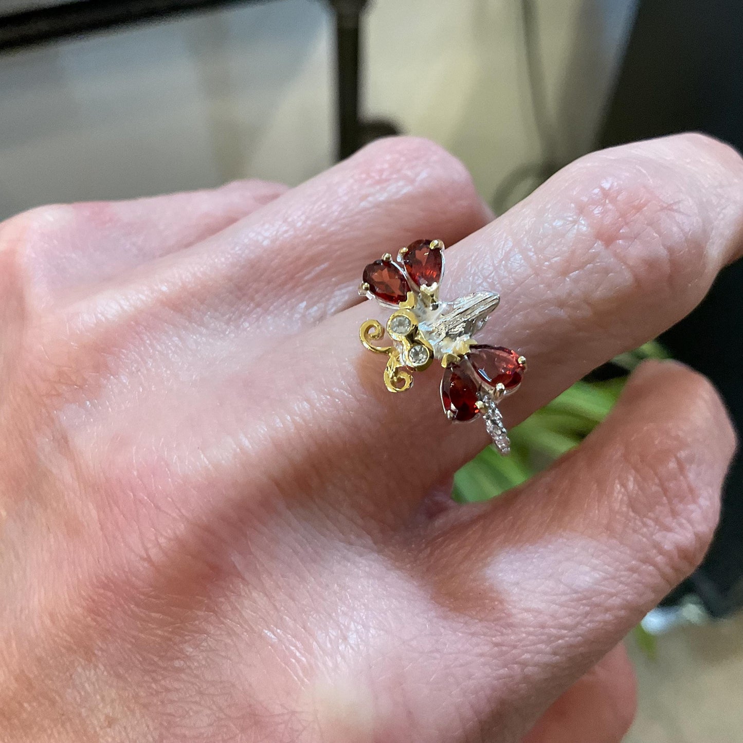sterling silver band ring red garnet butterfly ring 7 Colors Of Etnika