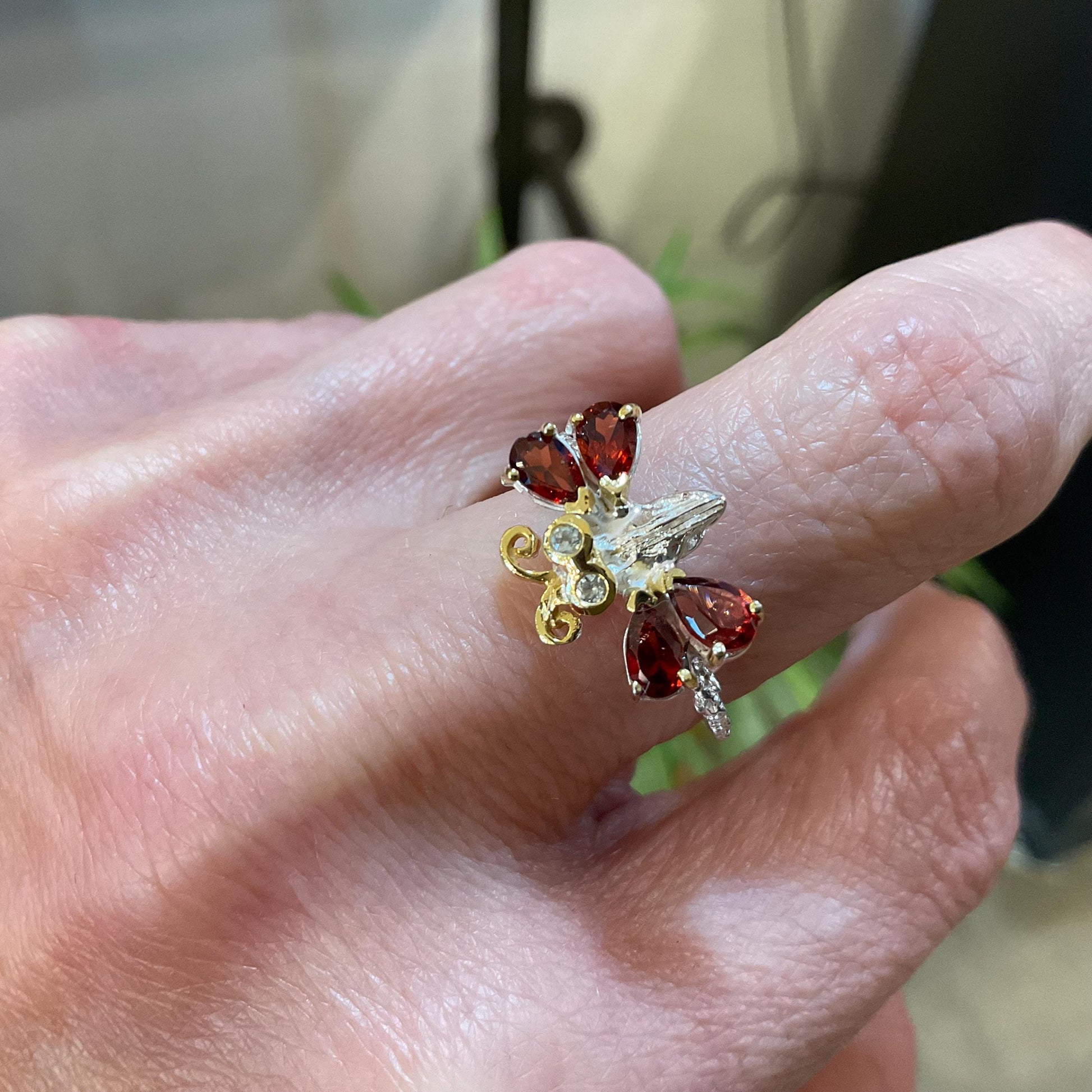 sterling silver band ring red garnet butterfly ring 7 Colors Of Etnika