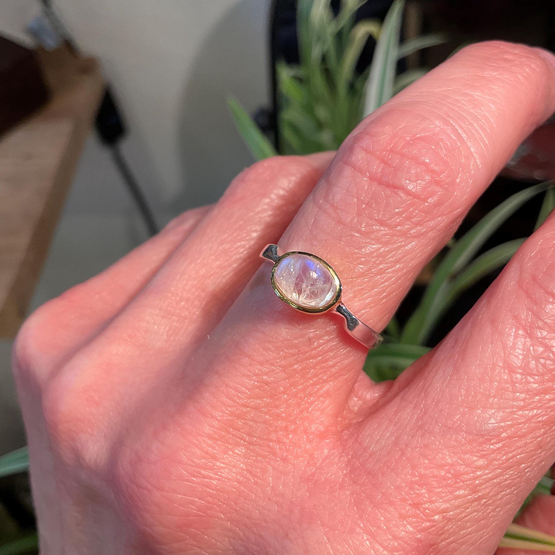 Sterling silver natural moonstone dainty ring 6.5 Colors Of Etnika