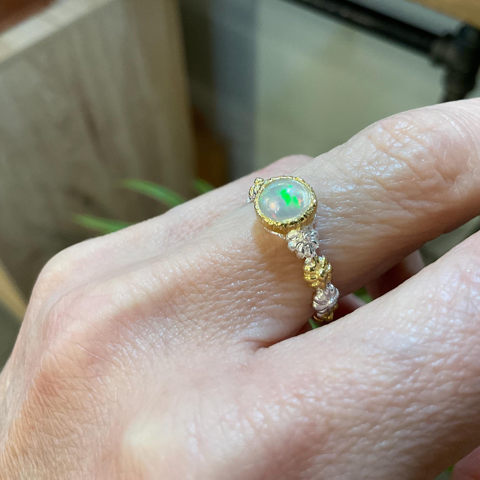 Sterling Silver rainbow Opal Artisan dainty ring 6 Colors Of Etnika