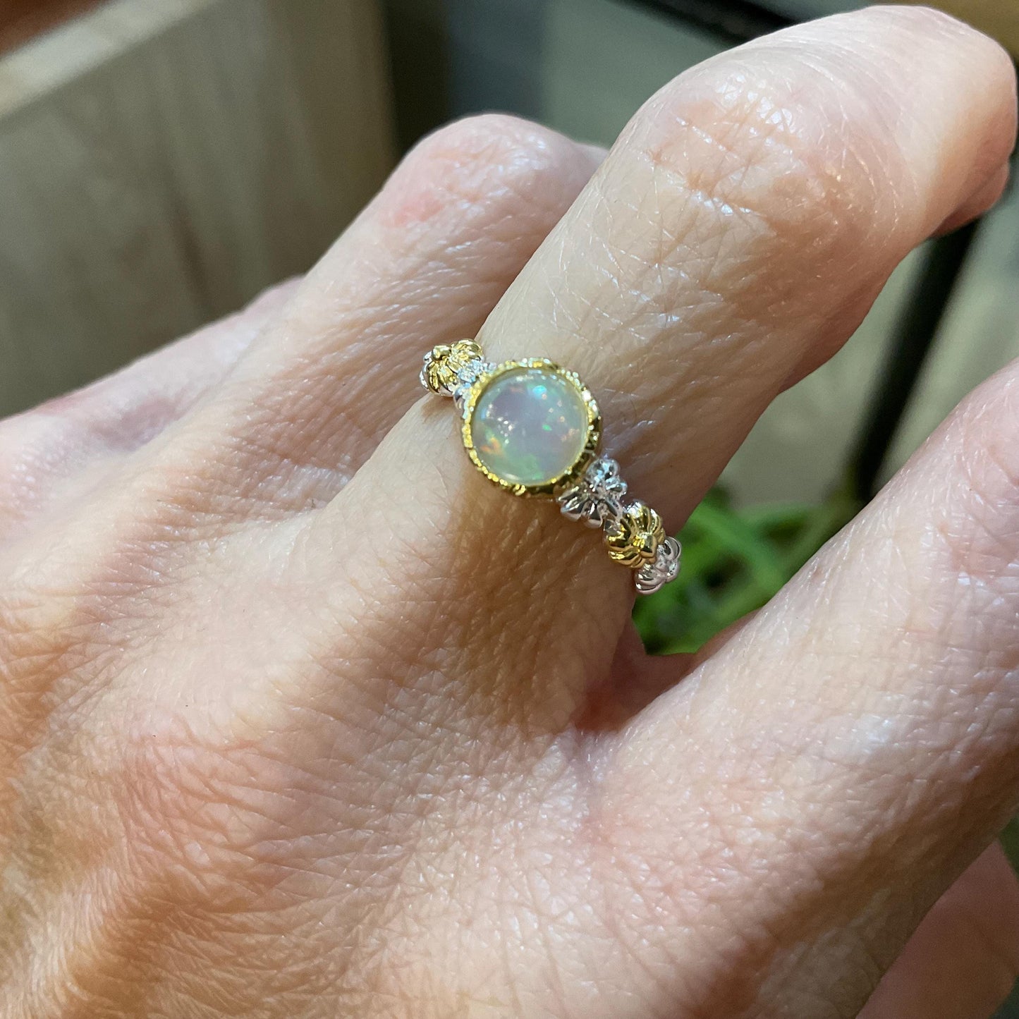 Sterling Silver rainbow Opal Artisan dainty ring 6 Colors Of Etnika