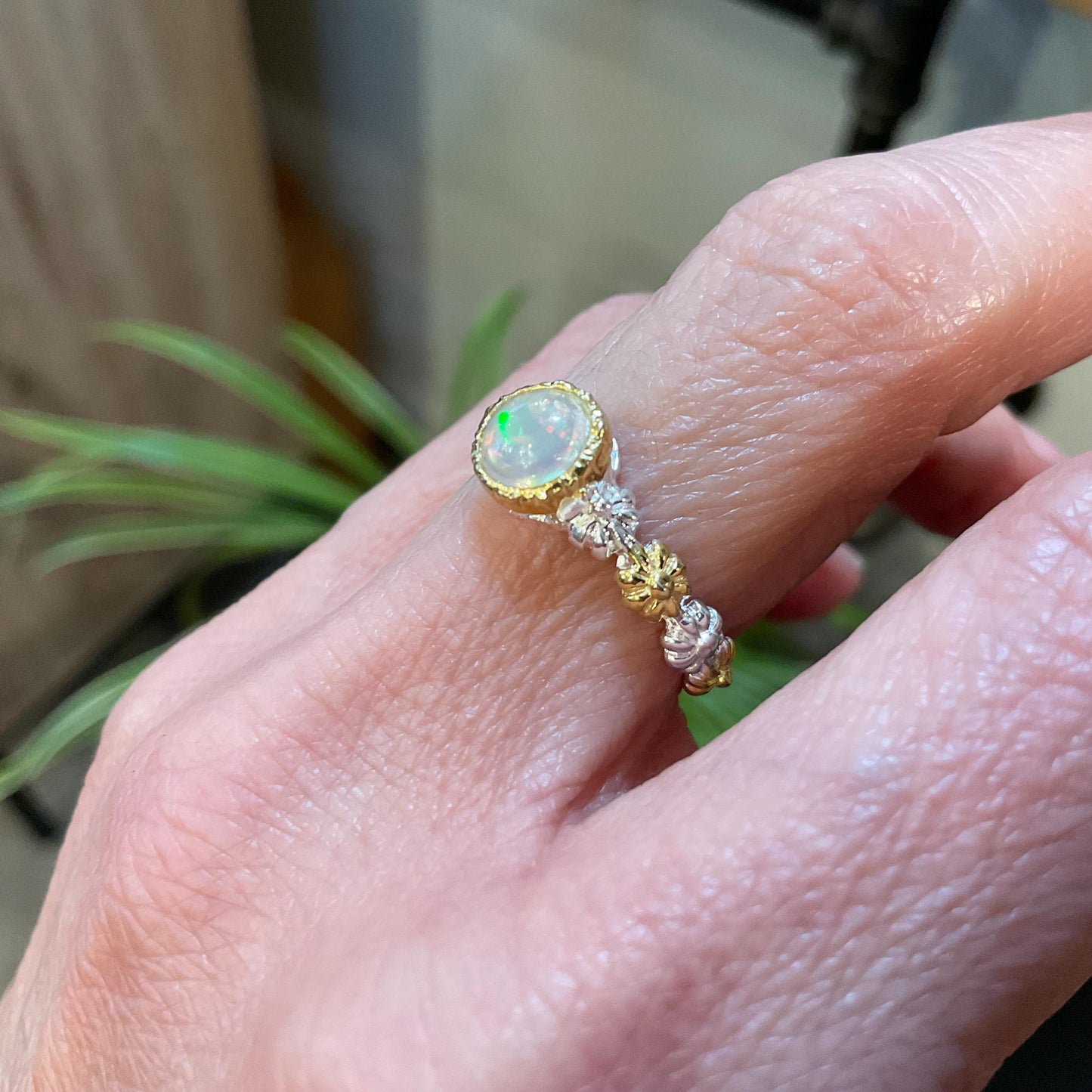 Sterling Silver rainbow Opal Artisan dainty ring 6 Colors Of Etnika