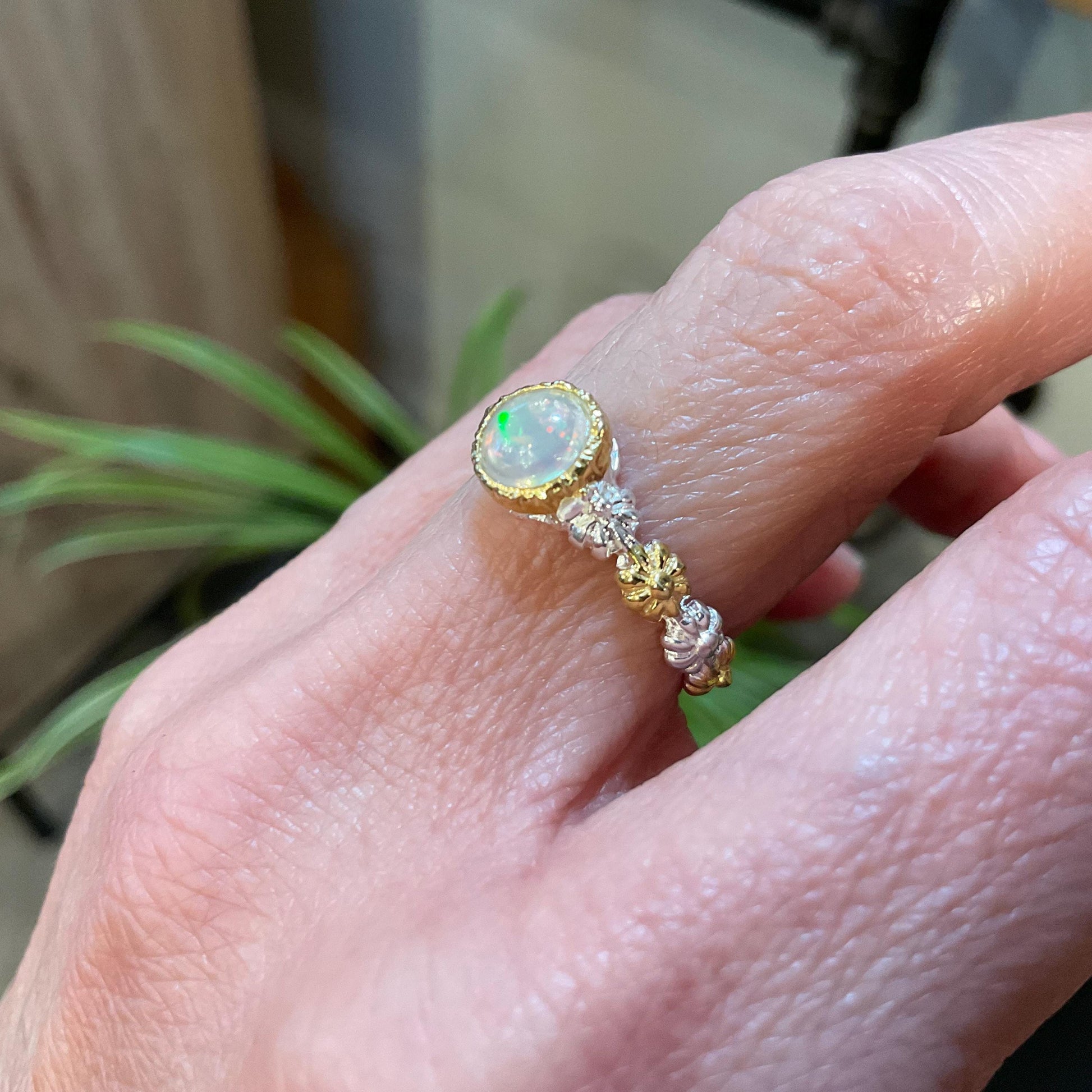 Sterling Silver rainbow Opal Artisan dainty ring 6 Colors Of Etnika
