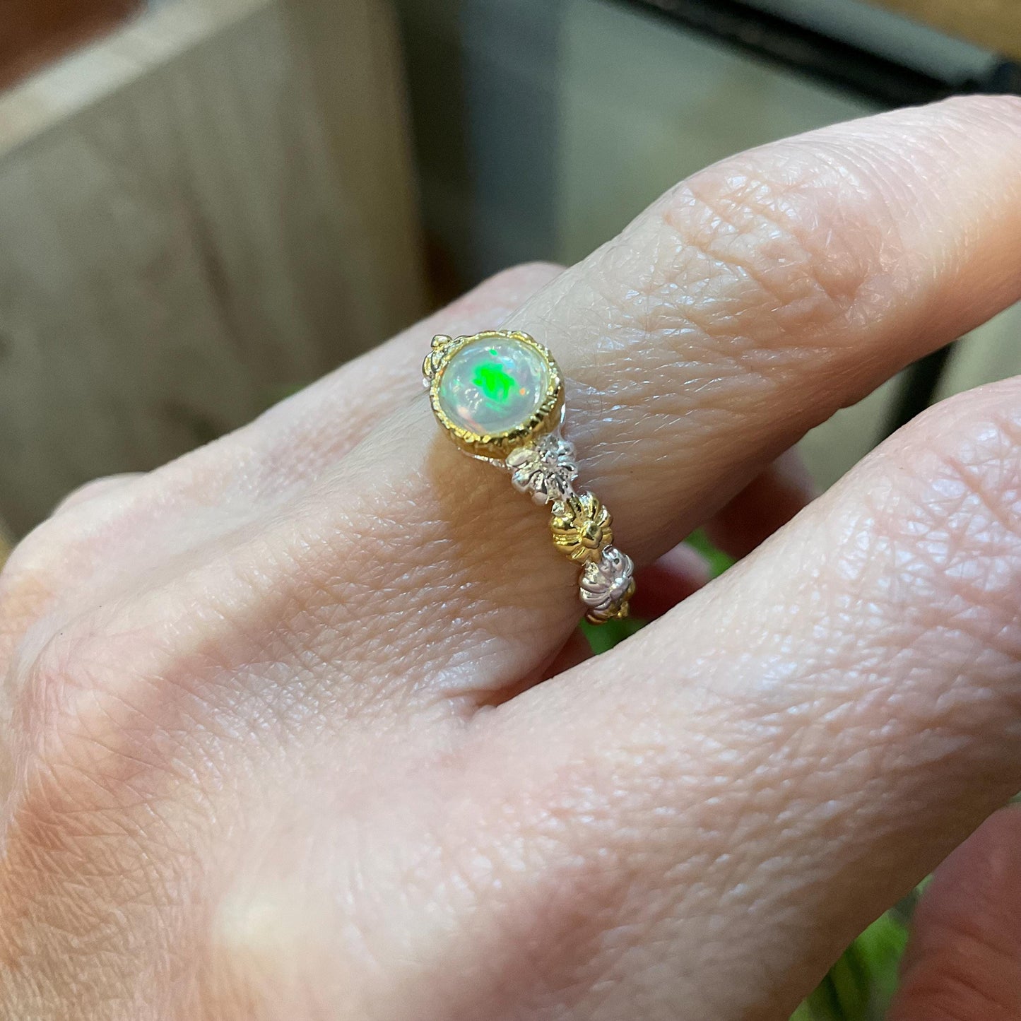 Sterling Silver rainbow Opal Artisan dainty ring 6 Colors Of Etnika